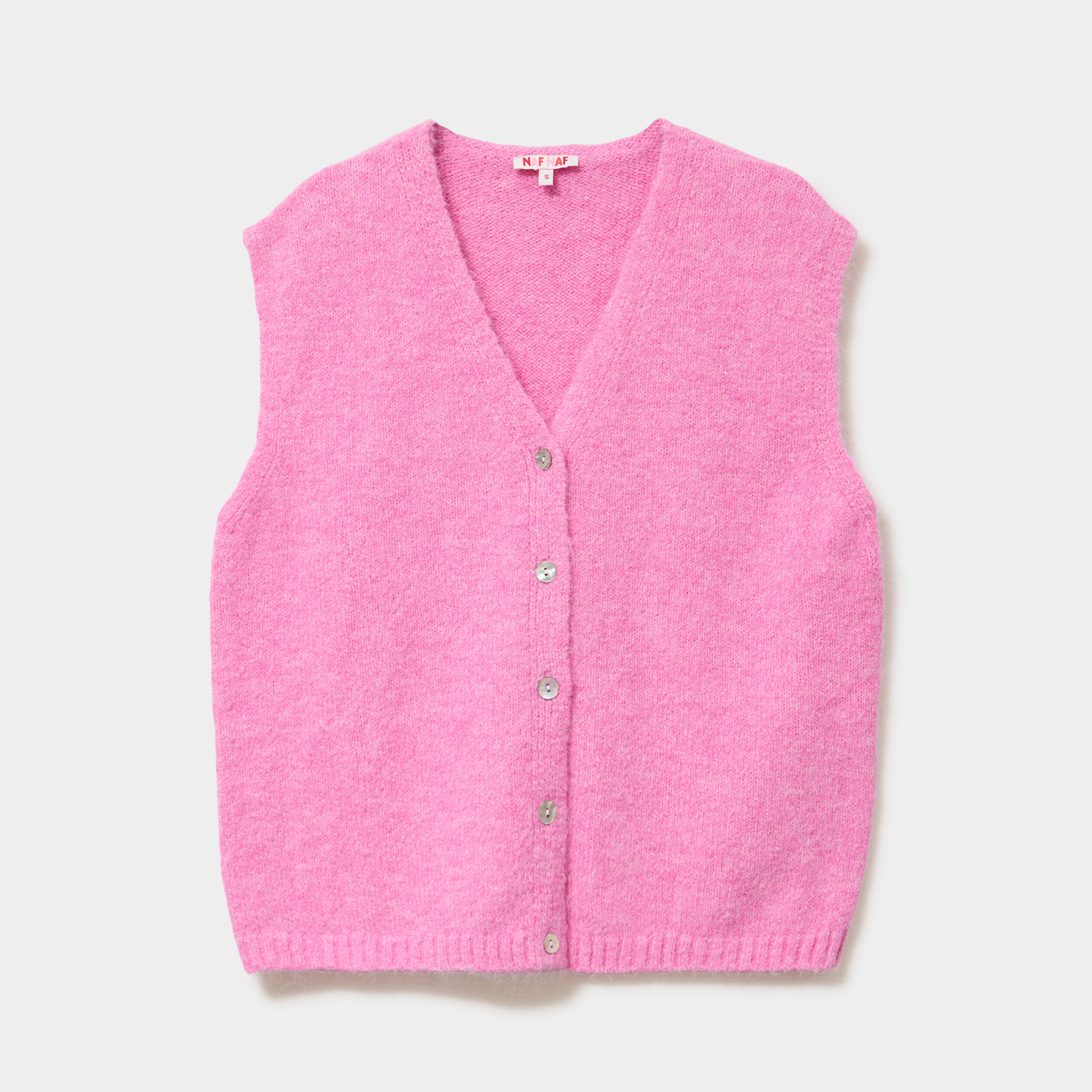 Gilet sans manches col V boutonn&eacute; rose femme
