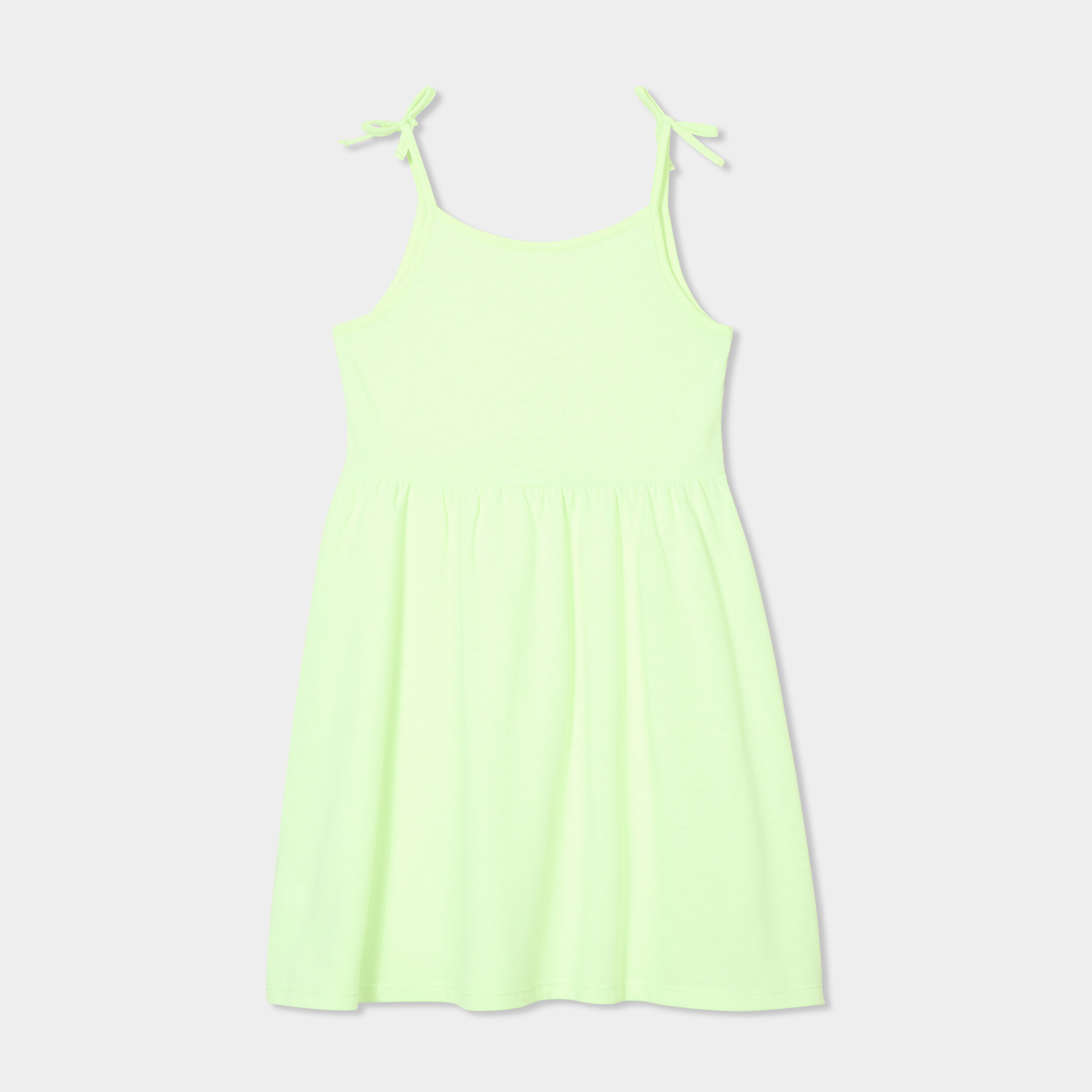 Robe courte bretelles nou&eacute;es &eacute;vas&eacute;e jaune fluo fille