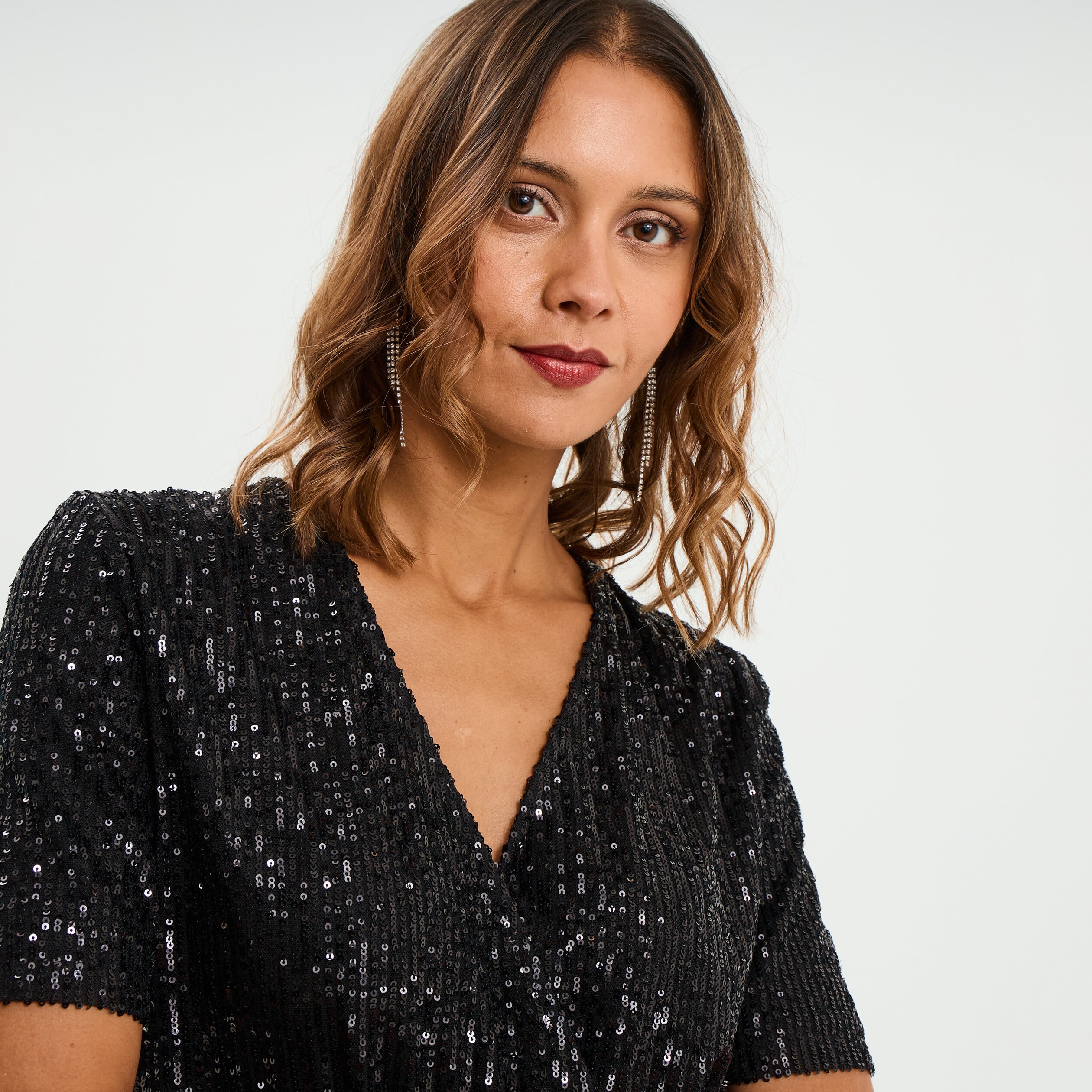 Combinaison pantalon buste sequins noir femme