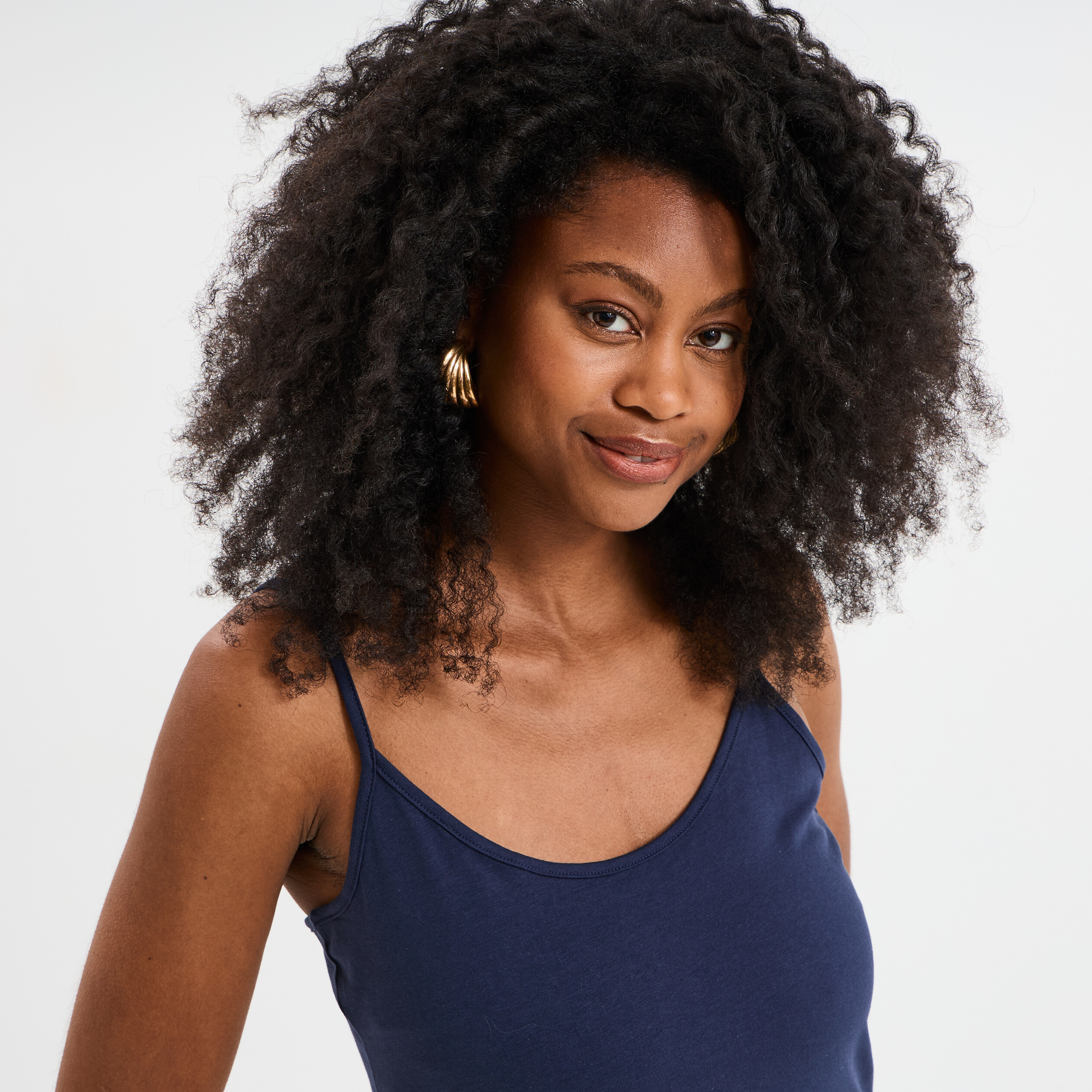 debardeur bretelles reglables en coton bleu marine femme Débardeur bretelles réglables en coton bleu marine femme
