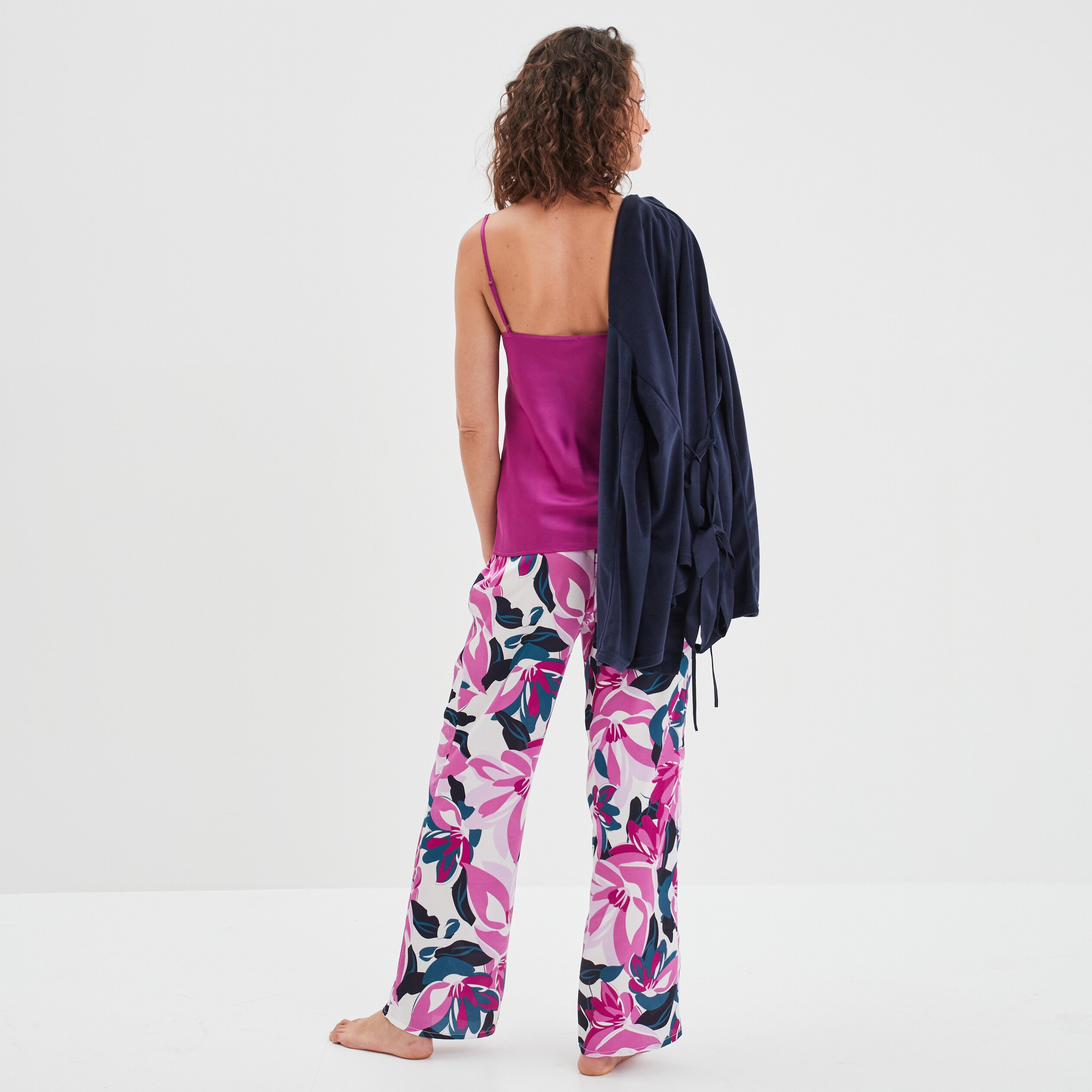 Ensemble pyjama satiné 3 pièces vert turquoise femme