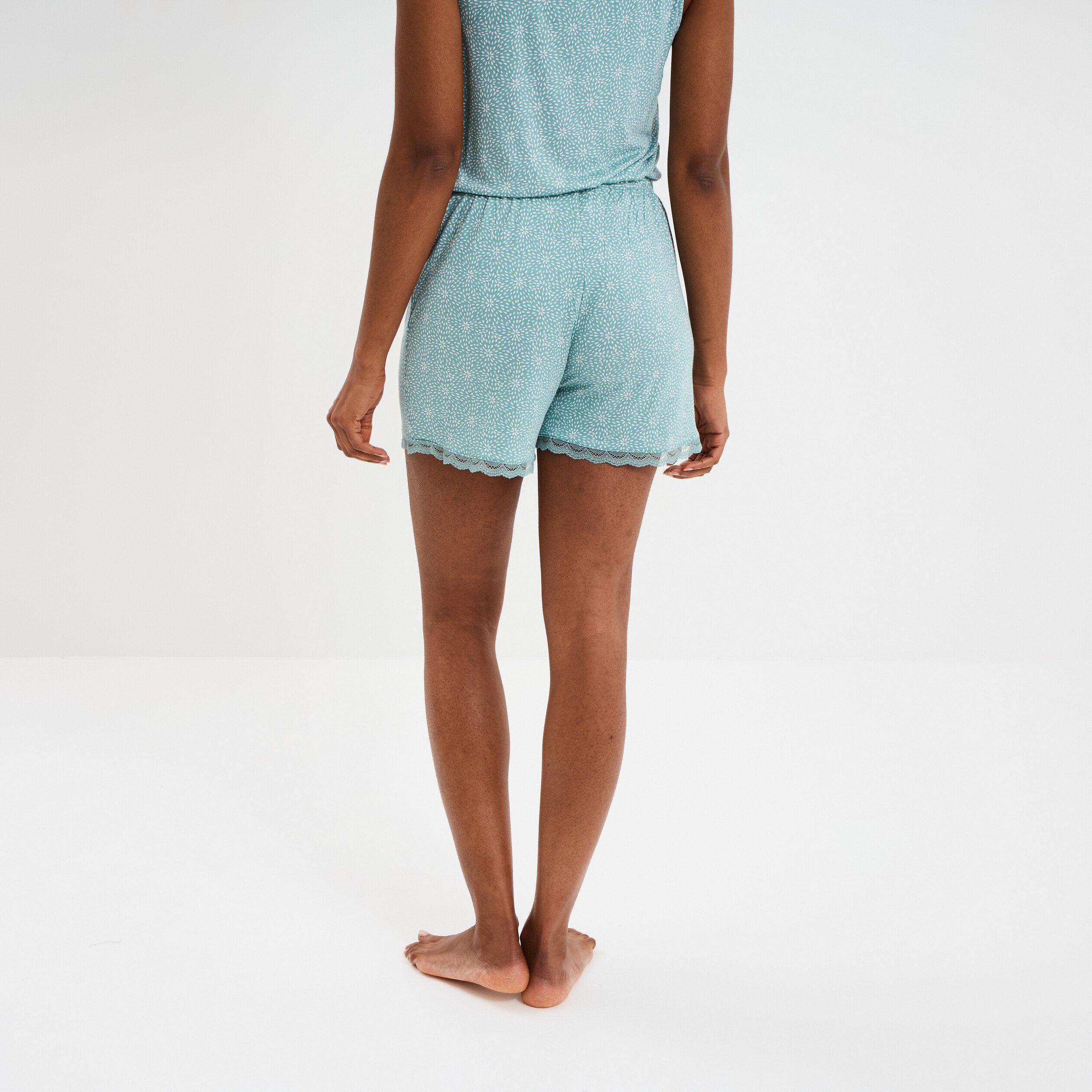 bas de pyjama short details dentelle vert menthe femme Bas de pyjama short détails dentelle vert menthe femme
