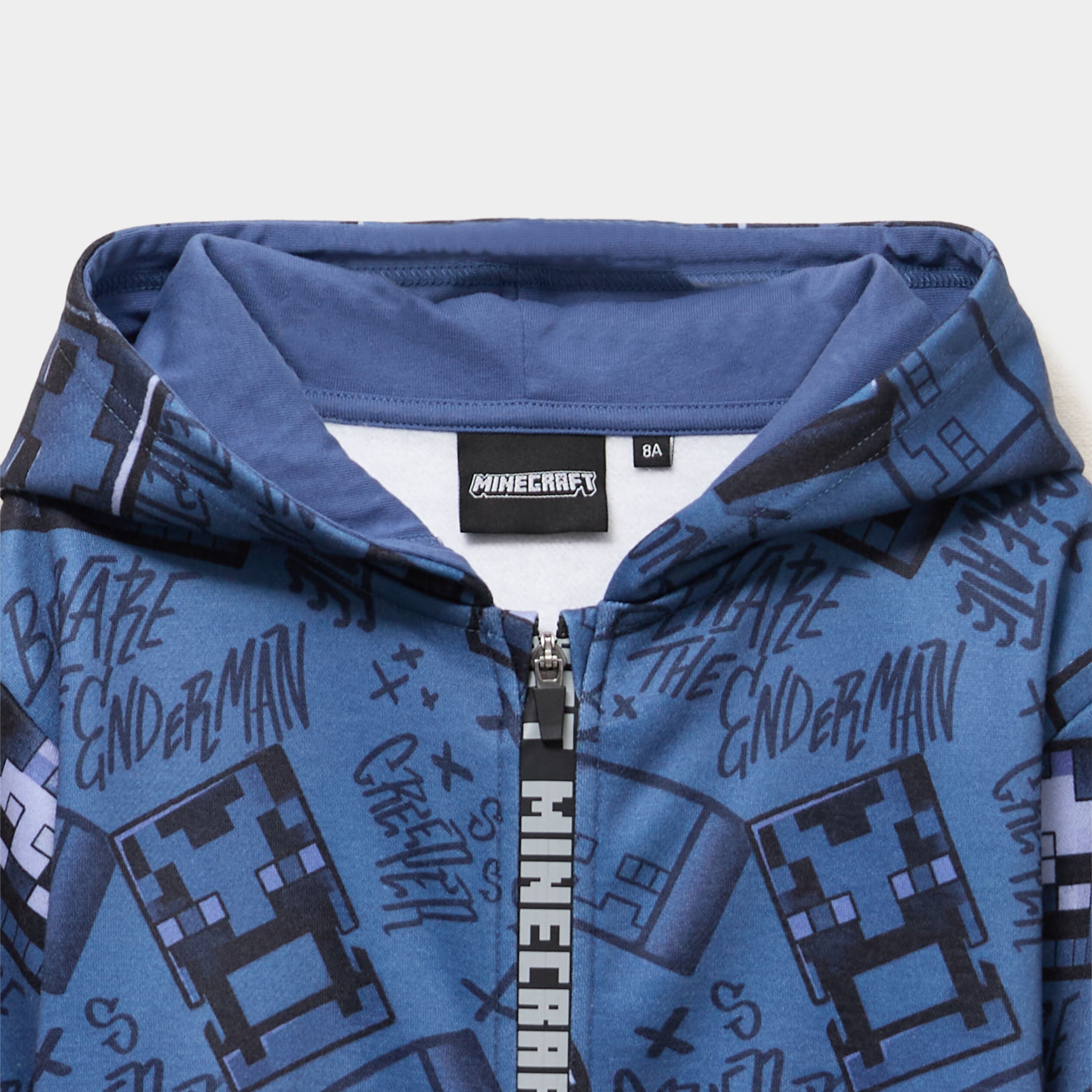 Sweat zipp&eacute; &agrave; capuche Minecraft bleu gris gar&ccedil;on