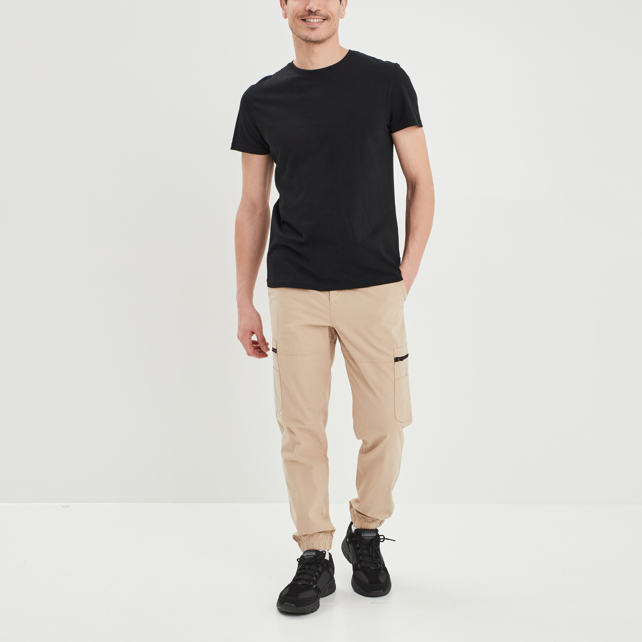 pantalon cargo a coulisse beige homme Pantalon cargo à coulisse beige homme