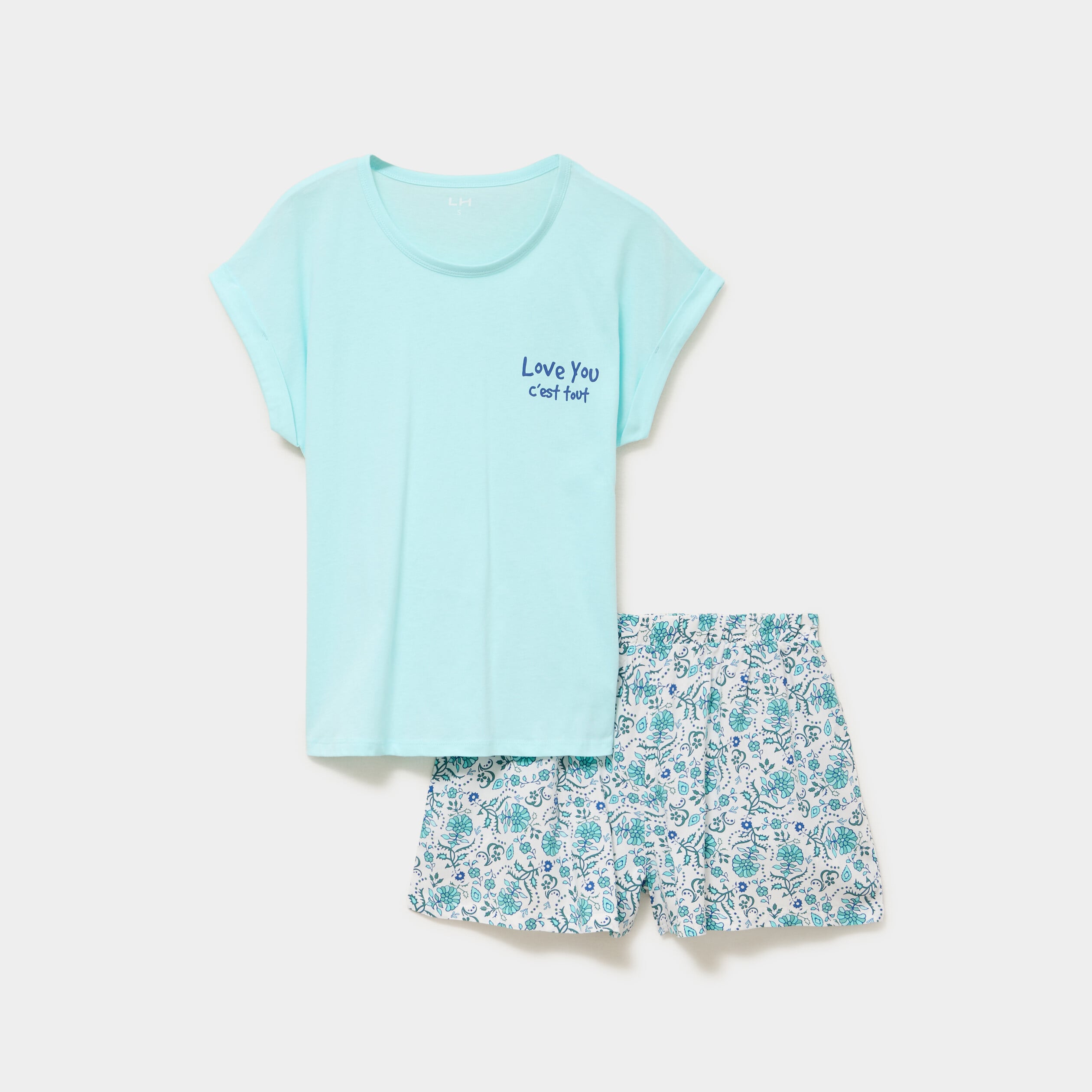 Ensemble pyjama short et t-shirt ecru femme