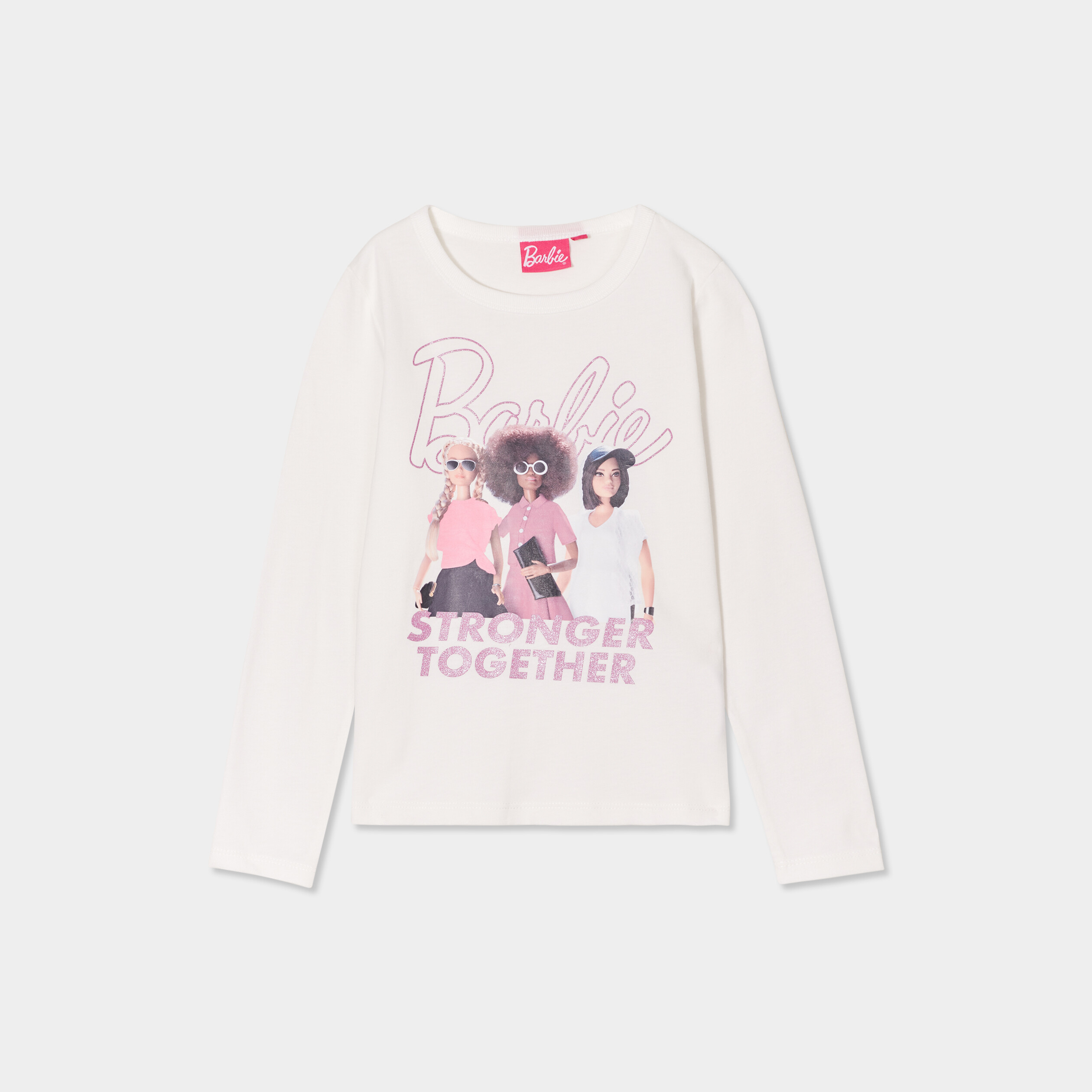 T-shirt manches longues coton Barbie ivoire fille