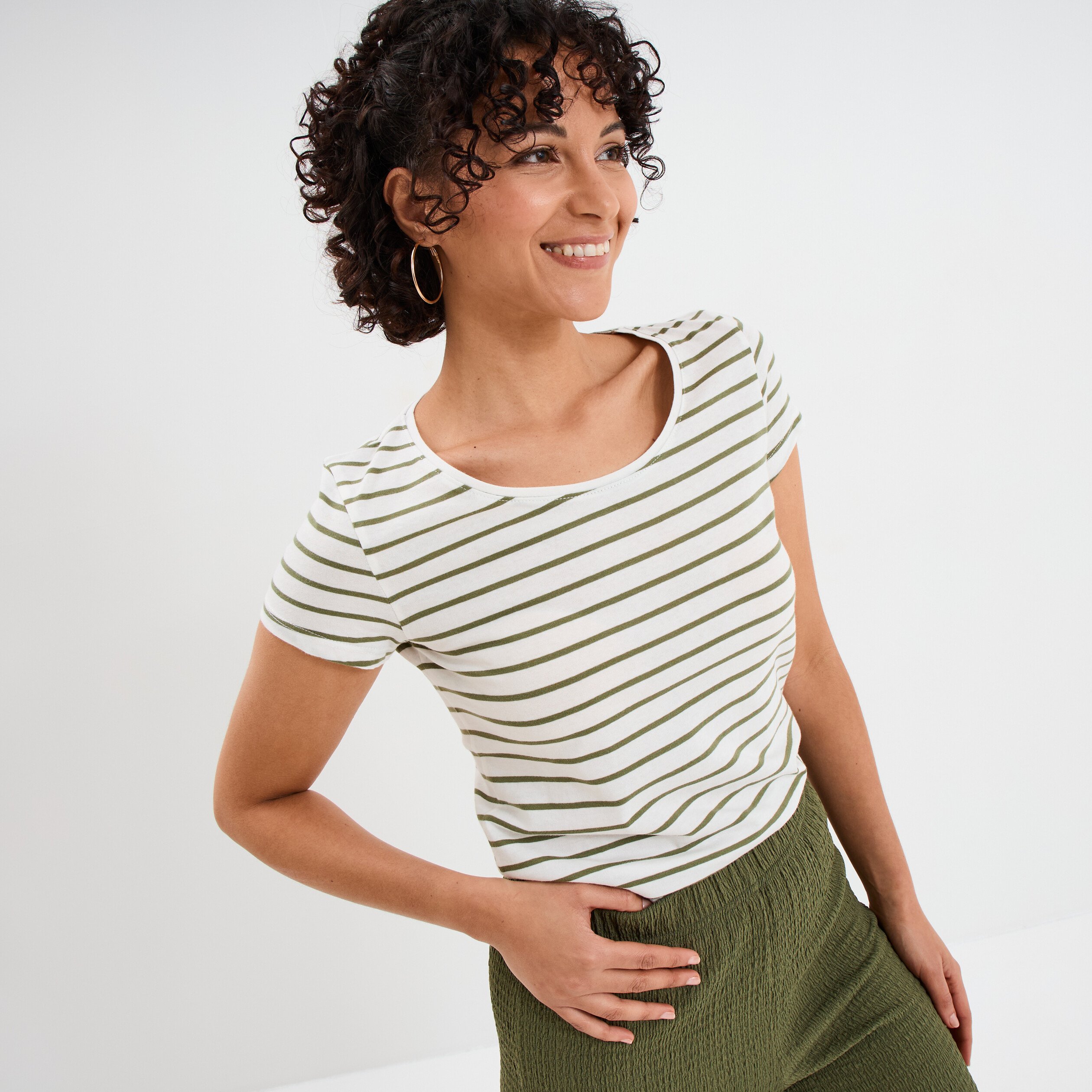 t shirt raye manches courtes ecru femme T-shirt rayé manches courtes ecru femme
