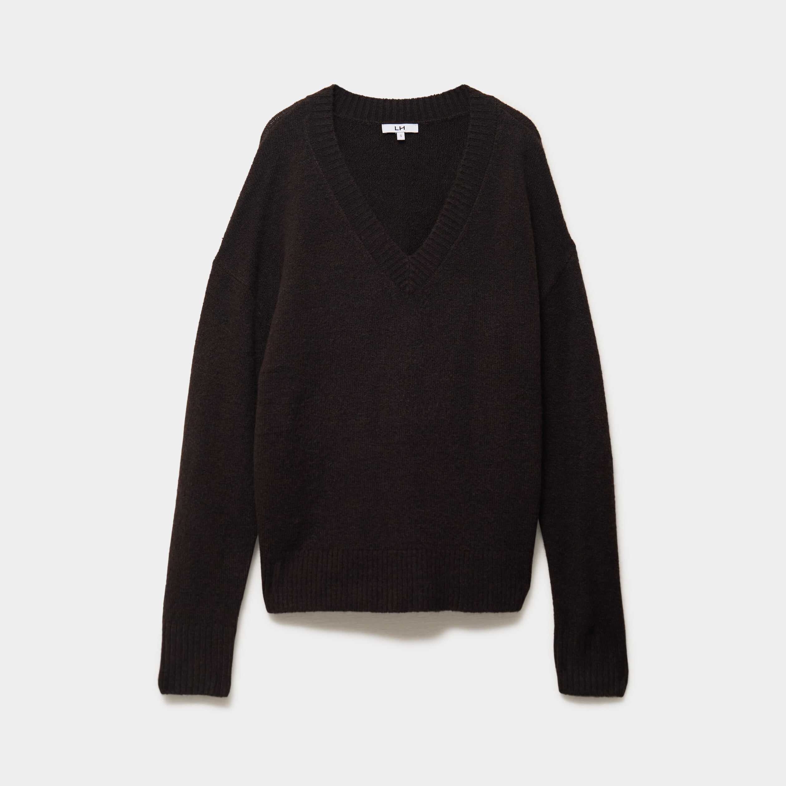 Pull col en V manches longues marron fonc&eacute; femme
