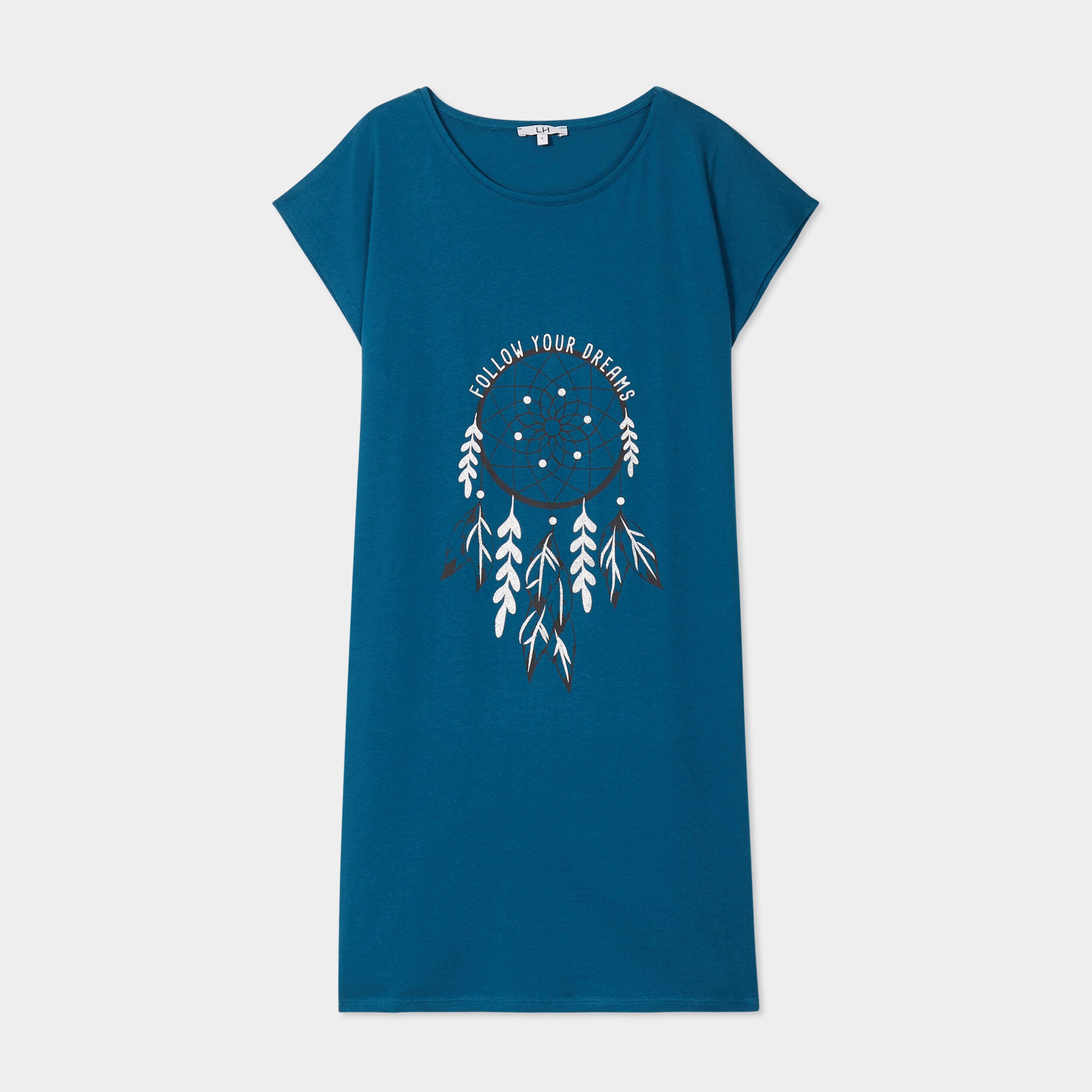 chemise de nuit courte col rond bleu canard femme Chemise de nuit courte col rond bleu canard femme