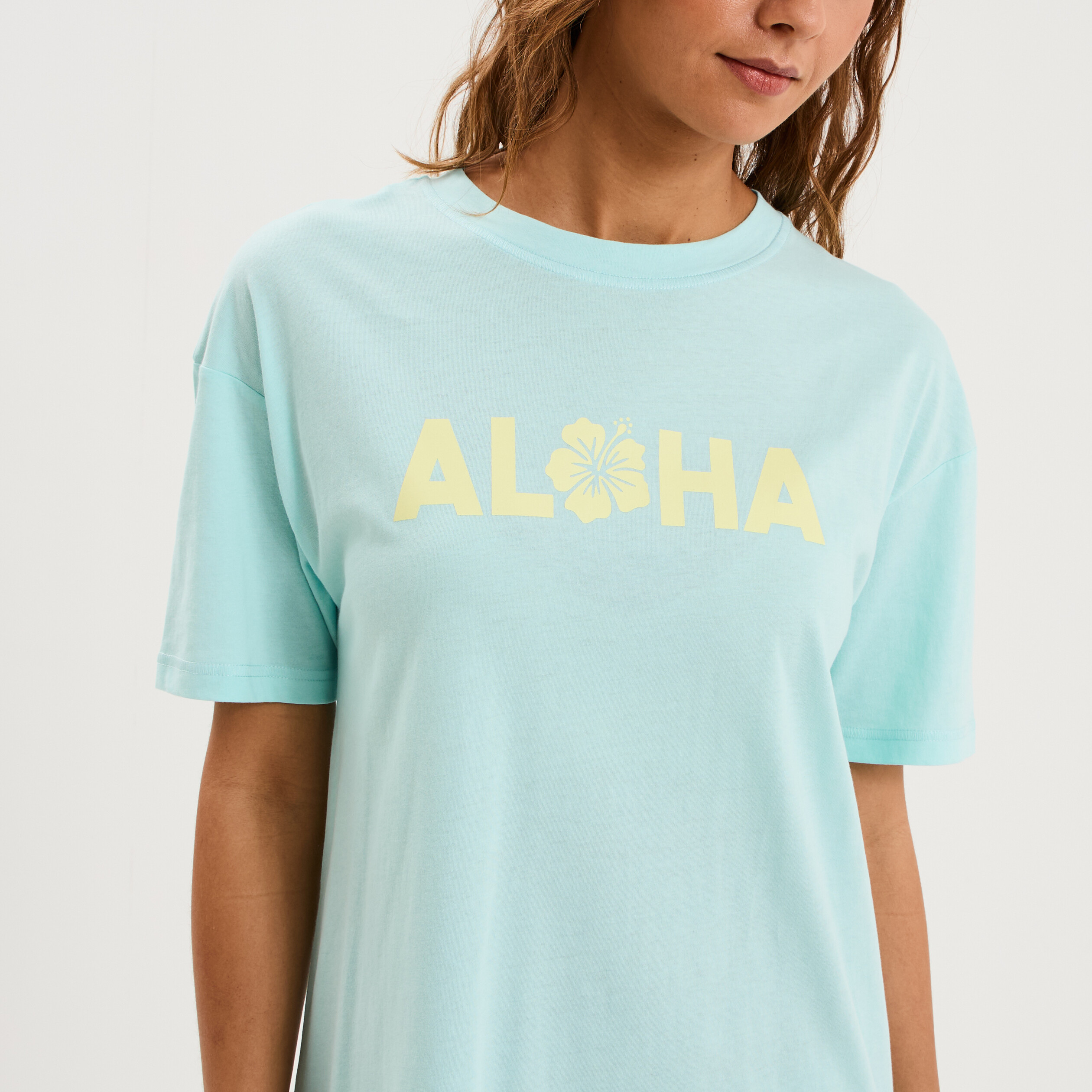 Chemise de nuit manches courtes coton bleu turquoise femme