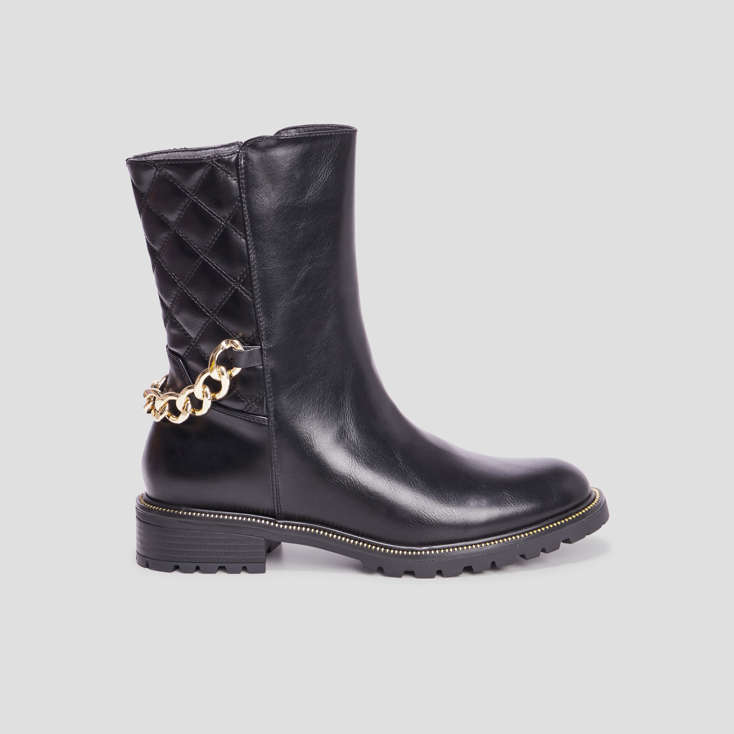 bottes matelassees avec chaines noir femme Bottes matelassées avec chaînes noir femme