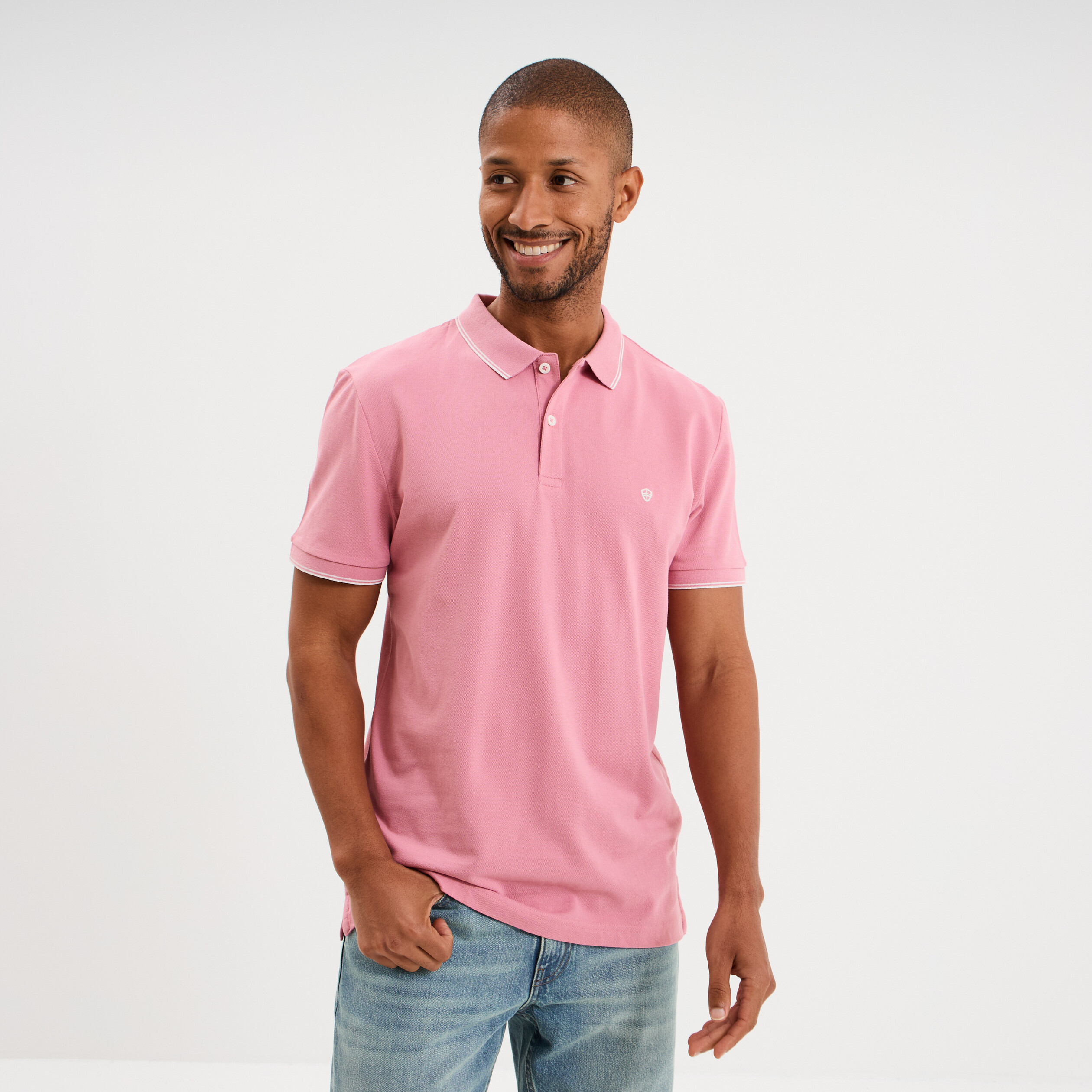 Polo piqu&eacute; coton manches courtes rose homme
