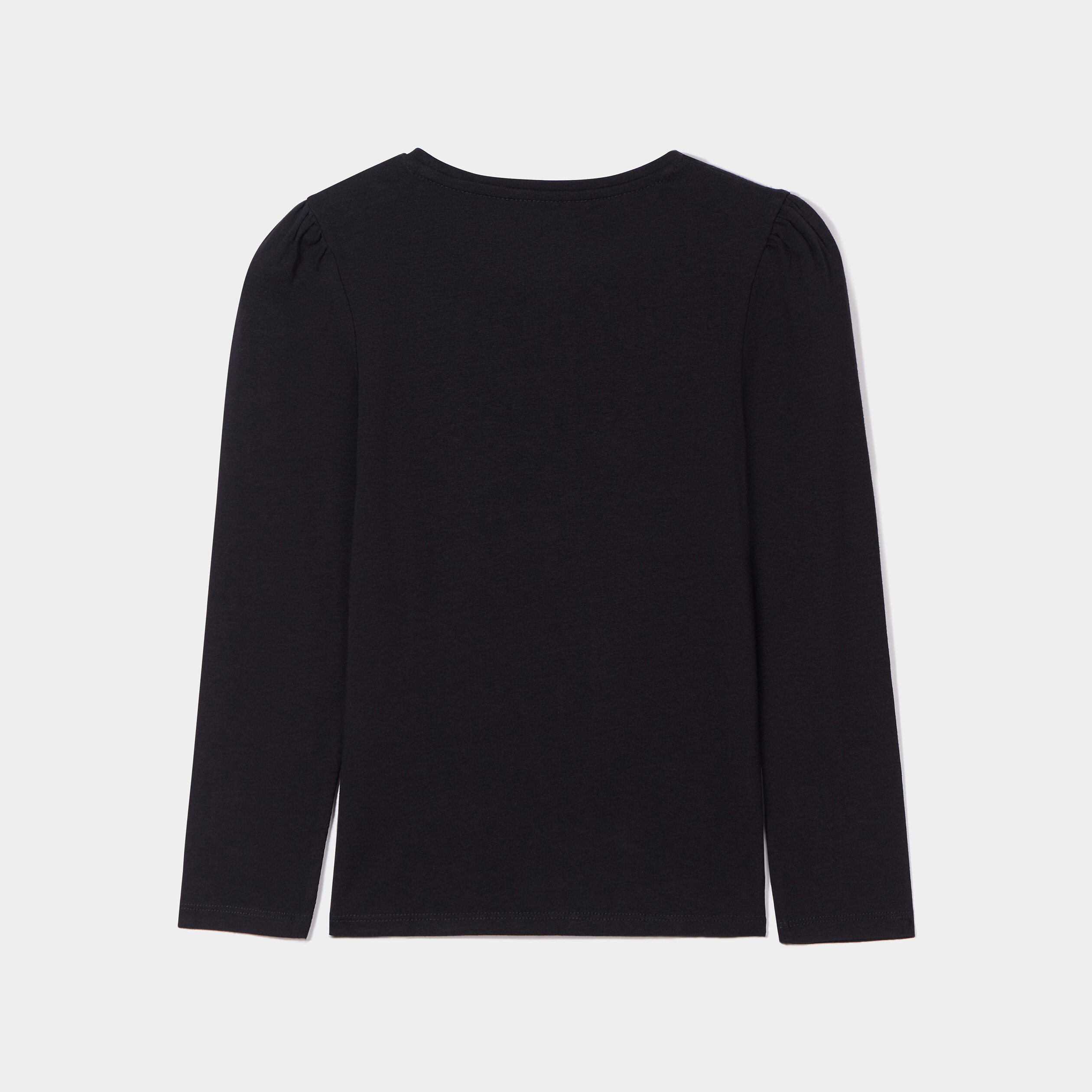 t shirt coton manches longues a fronces noir fille T-shirt coton manches longues à fronces noir fille