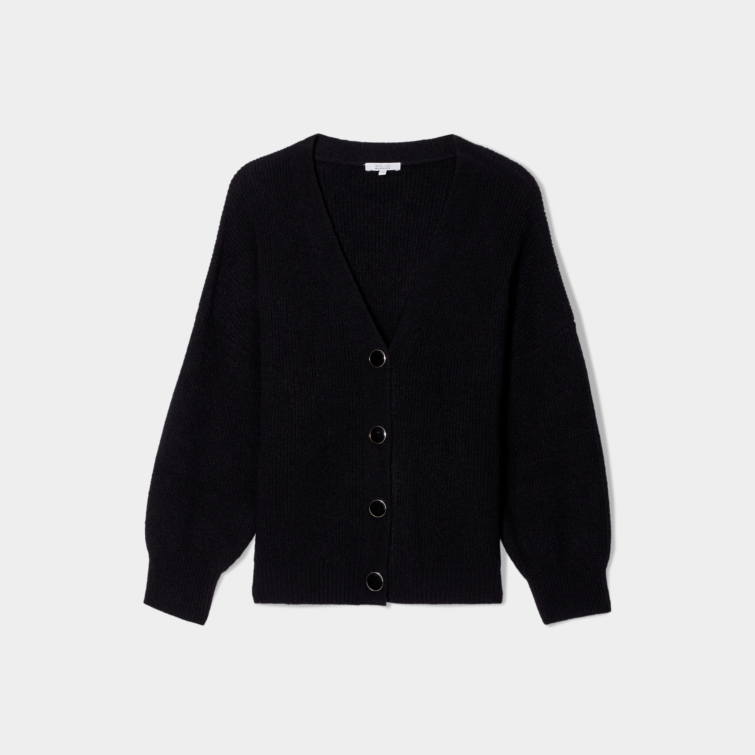 Gilet boutonné à col en V noir femme grande taille