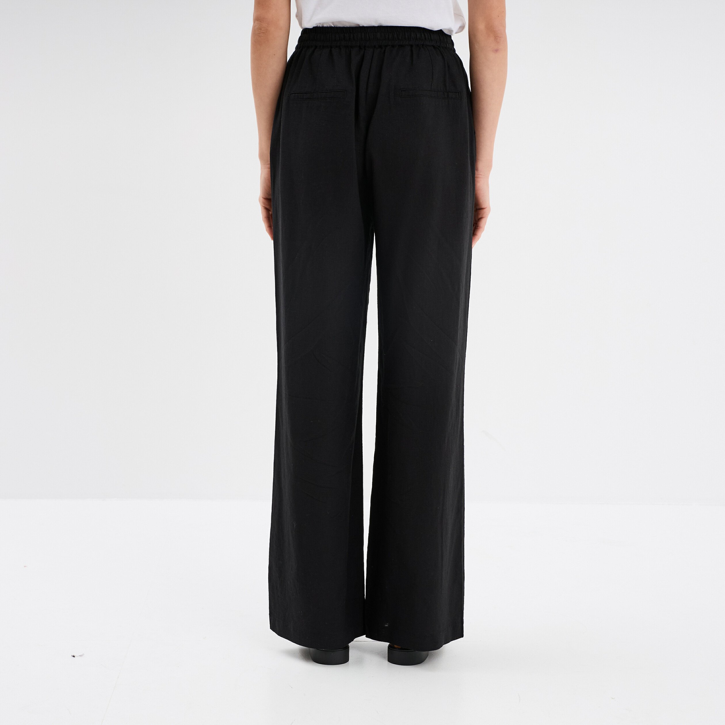 pantalon large lin melange noir femme Pantalon large lin mélangé noir femme