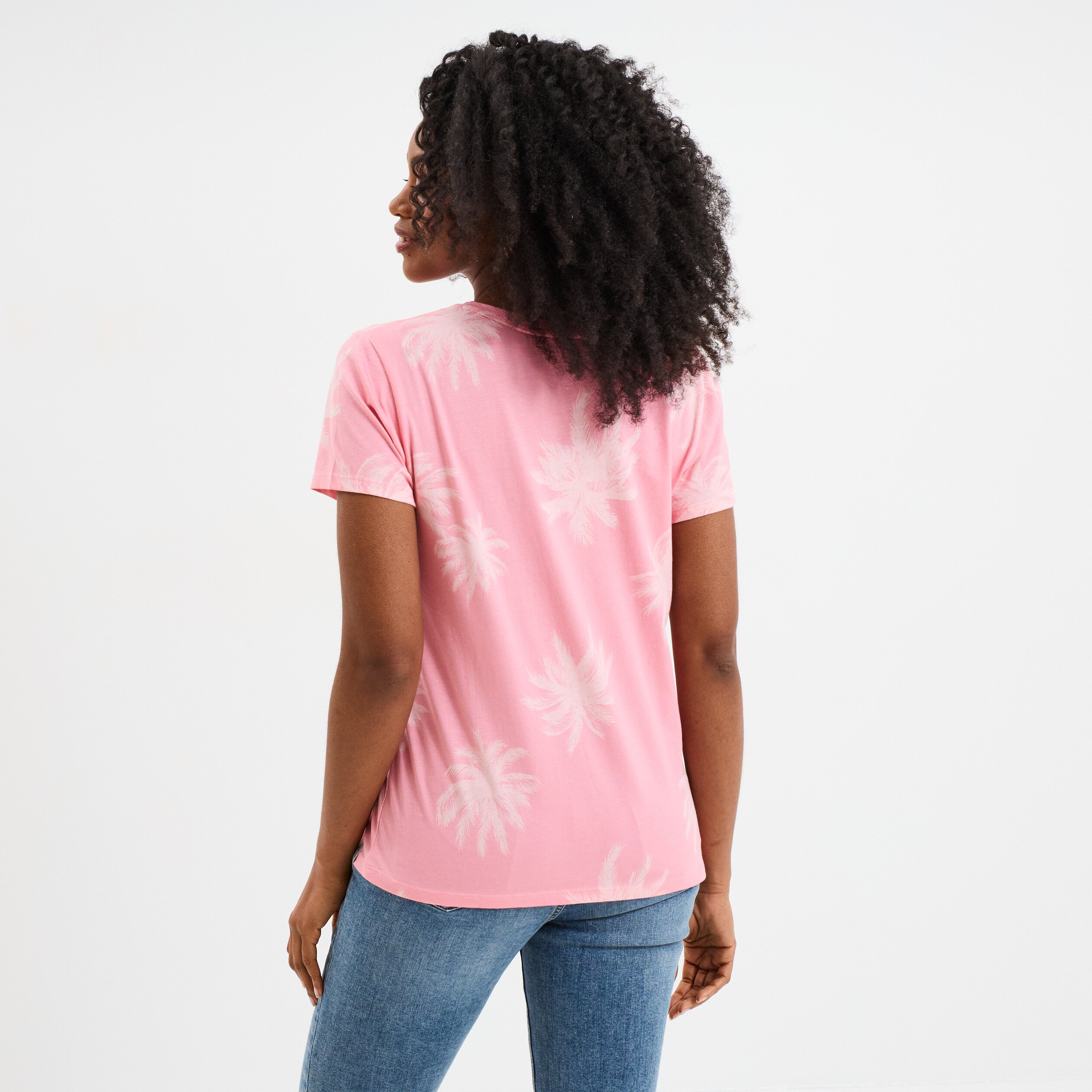 t shirt droit manches courtes coton rose femme T-shirt droit manches courtes coton rose femme