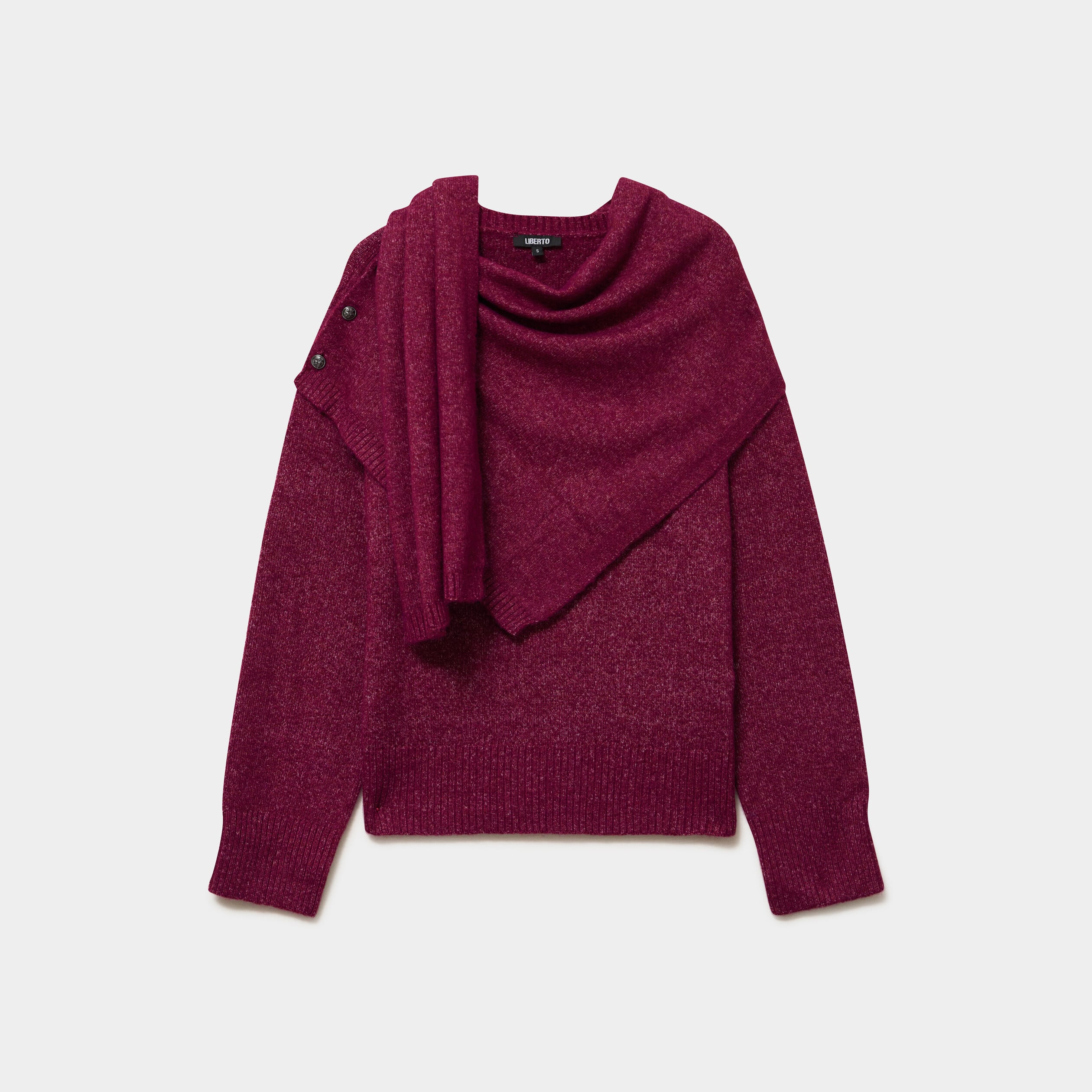 Pull col rond &eacute;charpe amovible rouge fonc&eacute; femme