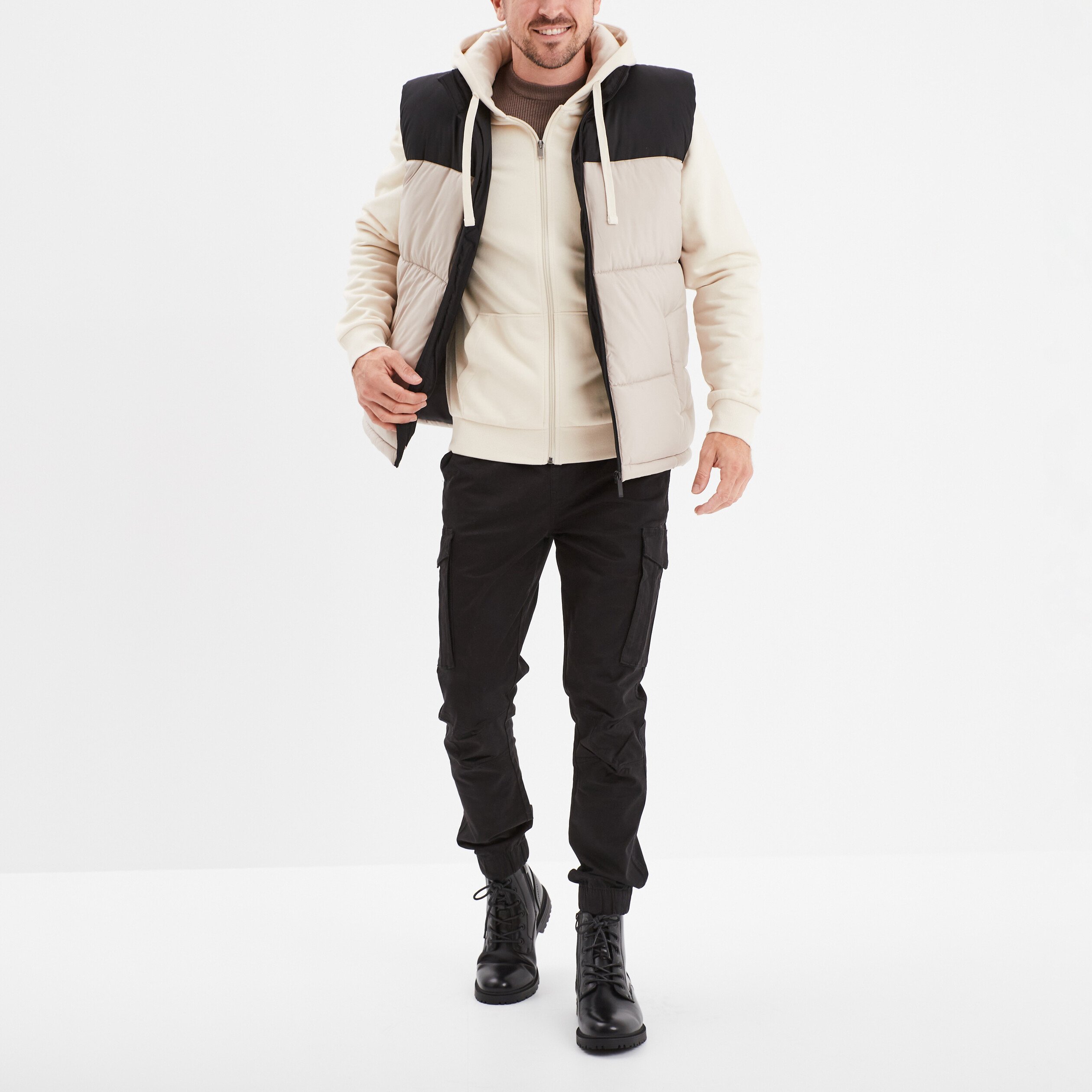sweat zippe molleton a capuche ecru homme Sweat zippé molleton à capuche ecru homme