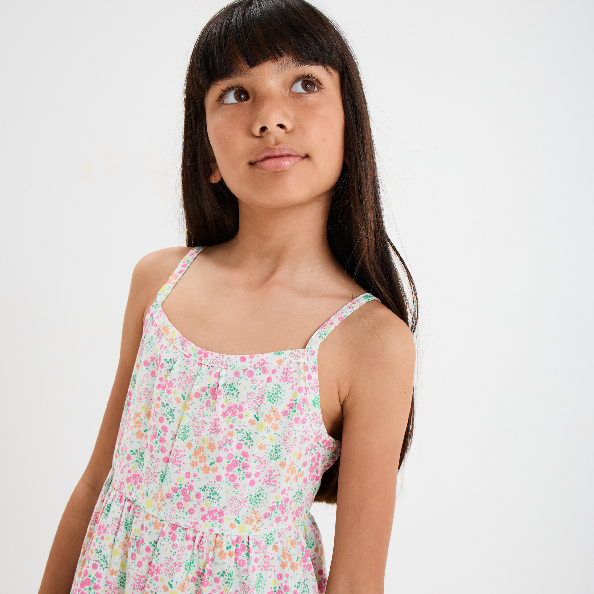 Robe courte &agrave; bretelles fines ecru fille