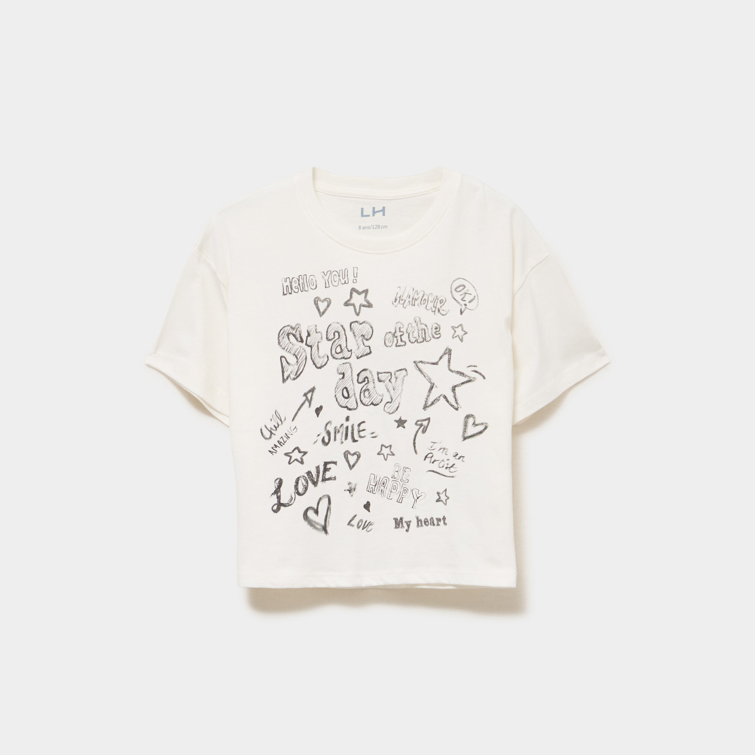 T-shirt manches courtes coton ivoire fille