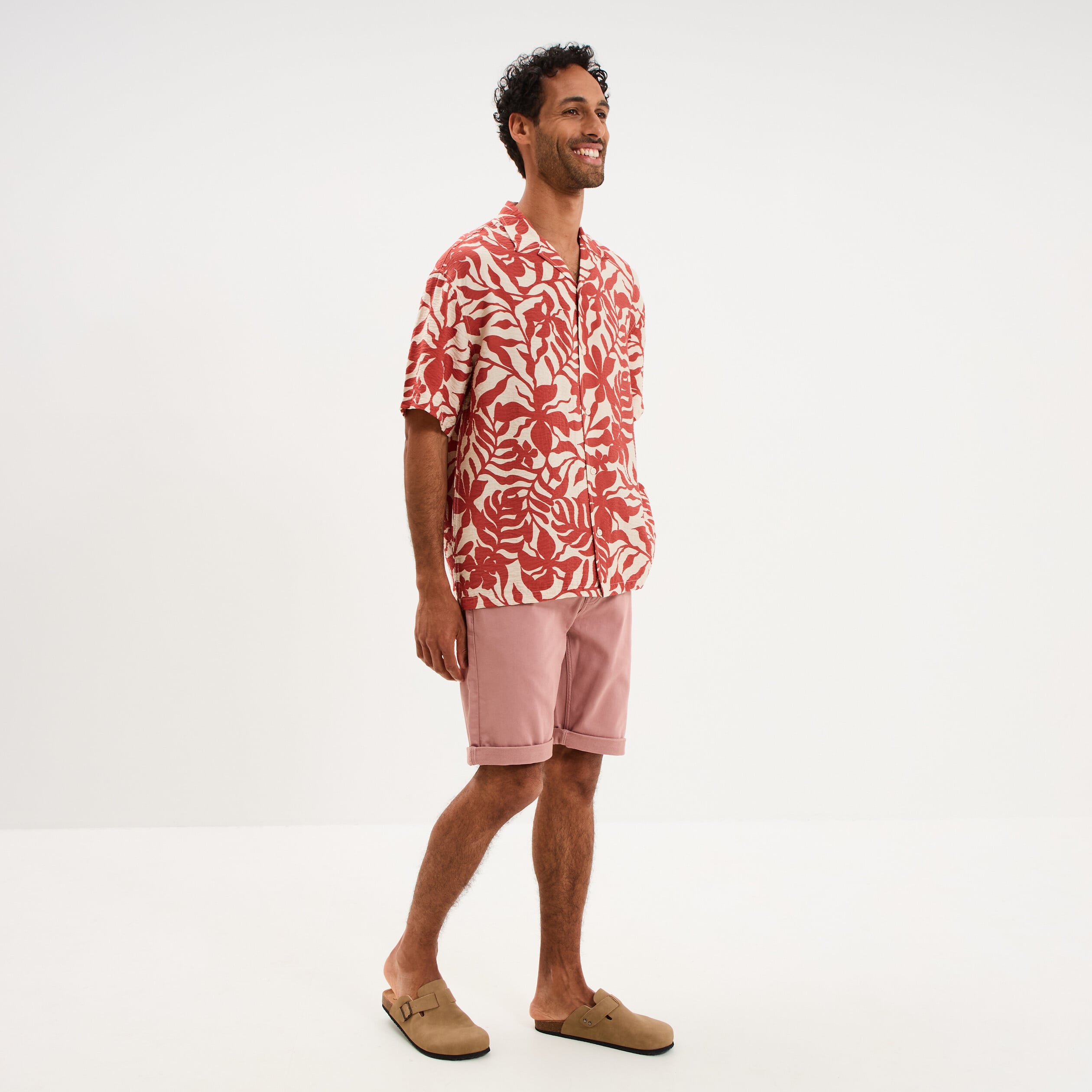 Chemise l&eacute;g&egrave;re textur&eacute;e manches courtes orange clair homme