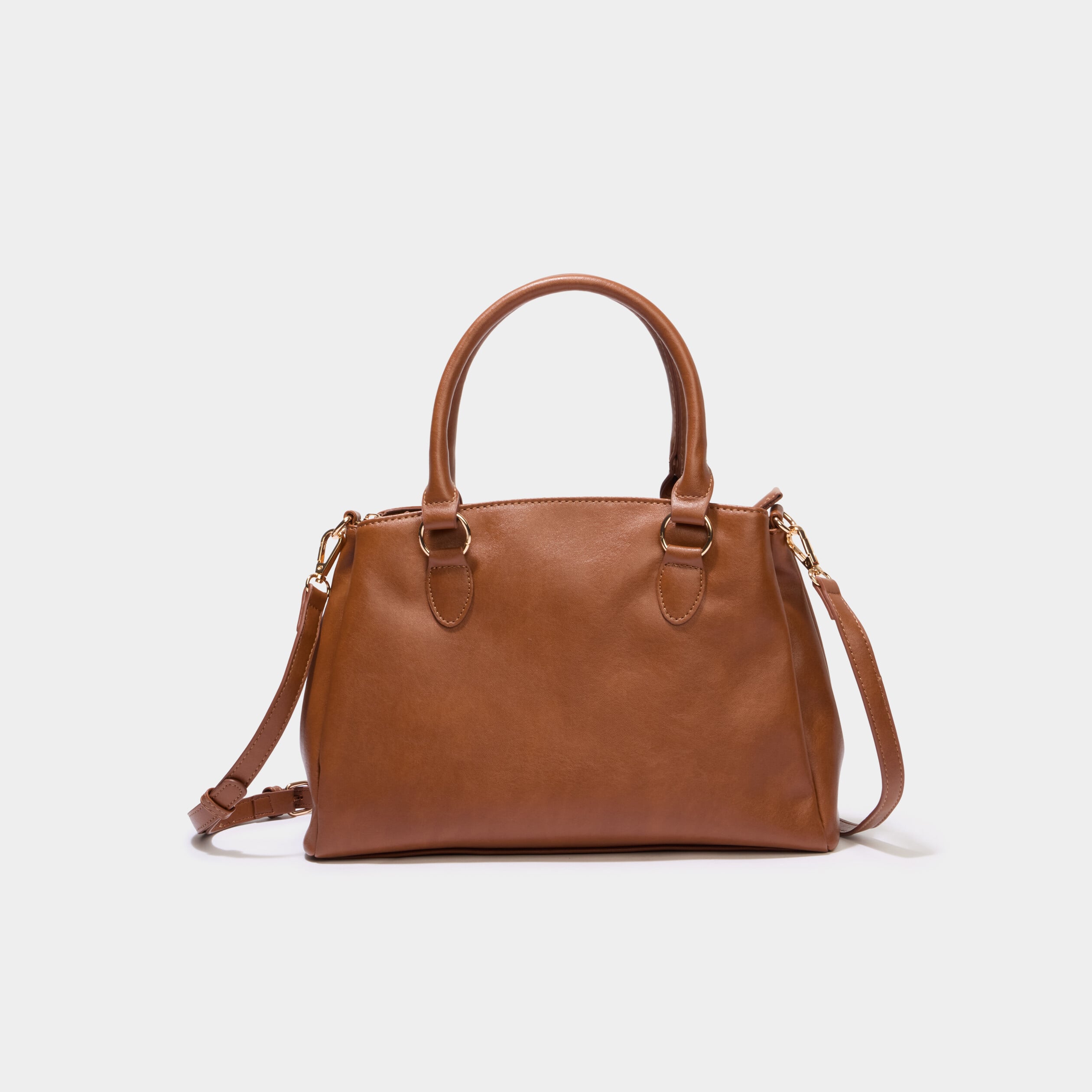 Sac &agrave; main bandouli&egrave;re amovible 3 poches marron cognac femme