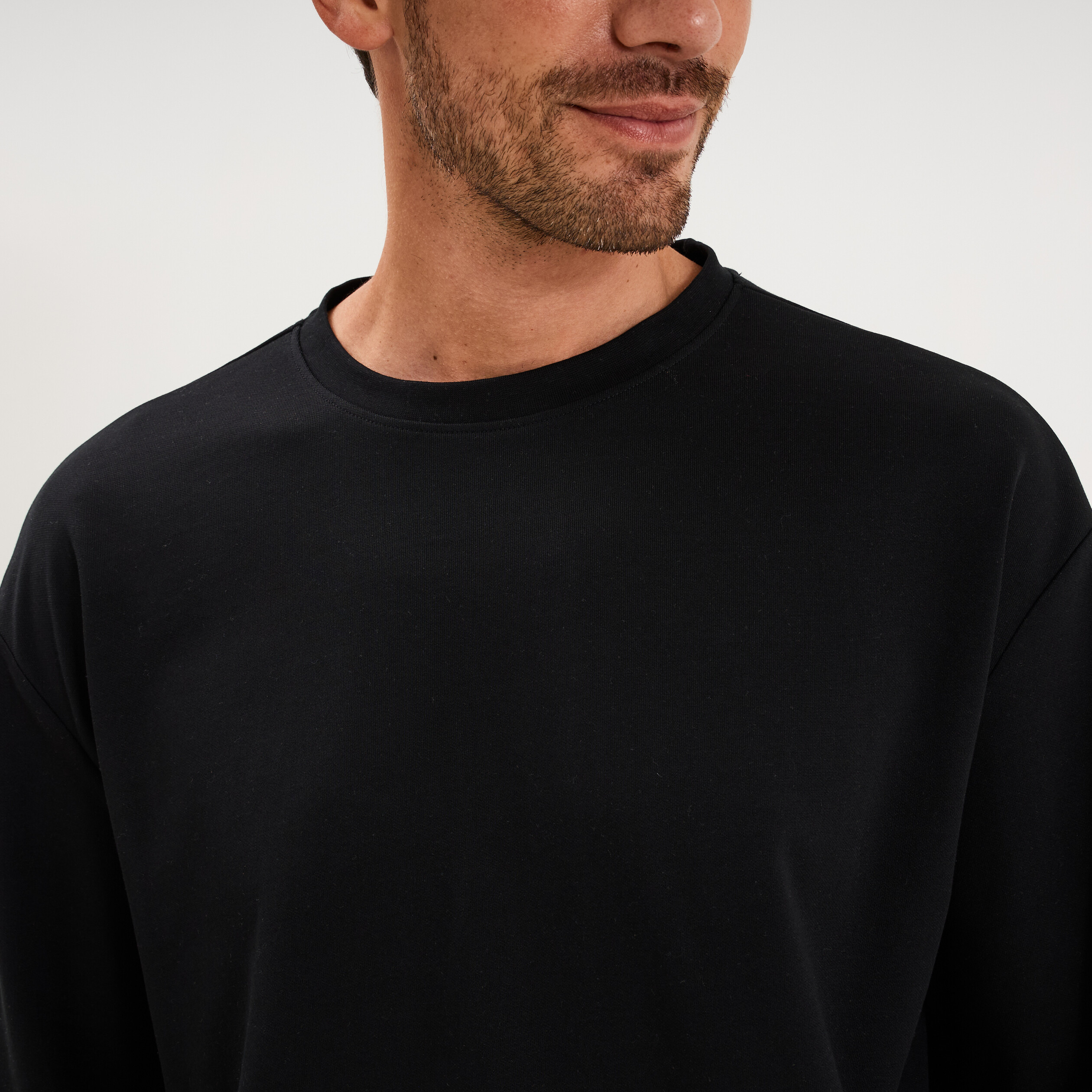T-shirt col rond manches longues noir homme