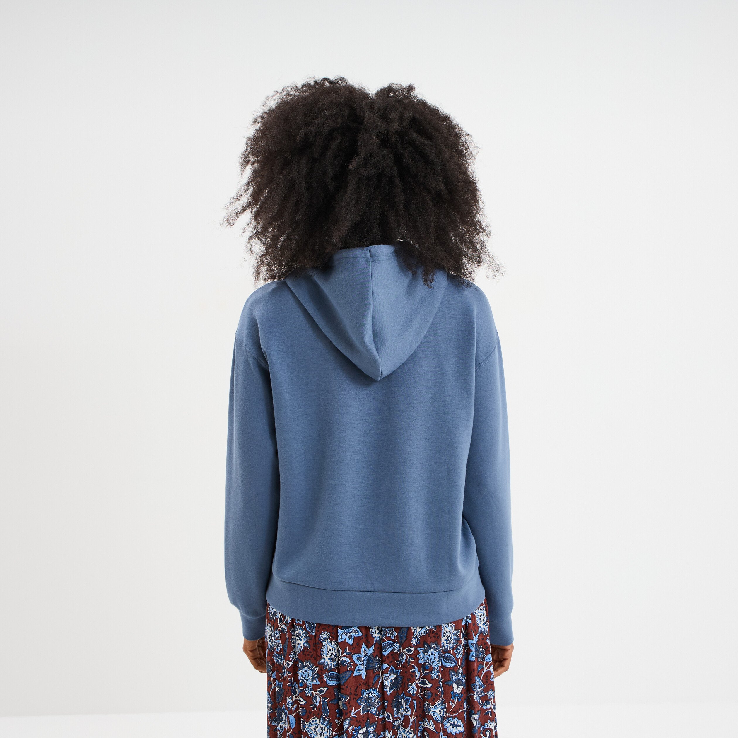 sweat hoodie manches longues a capuche bleu gris femme Sweat hoodie manches longues à capuche bleu gris femme