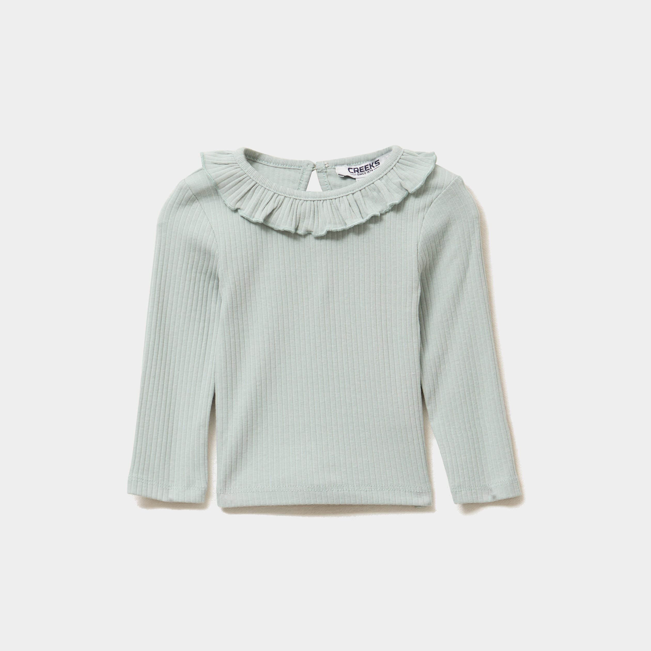 t shirt cotele col a volants vert pastel bebef T-shirt côtelé col à volants vert pastel bébé fille