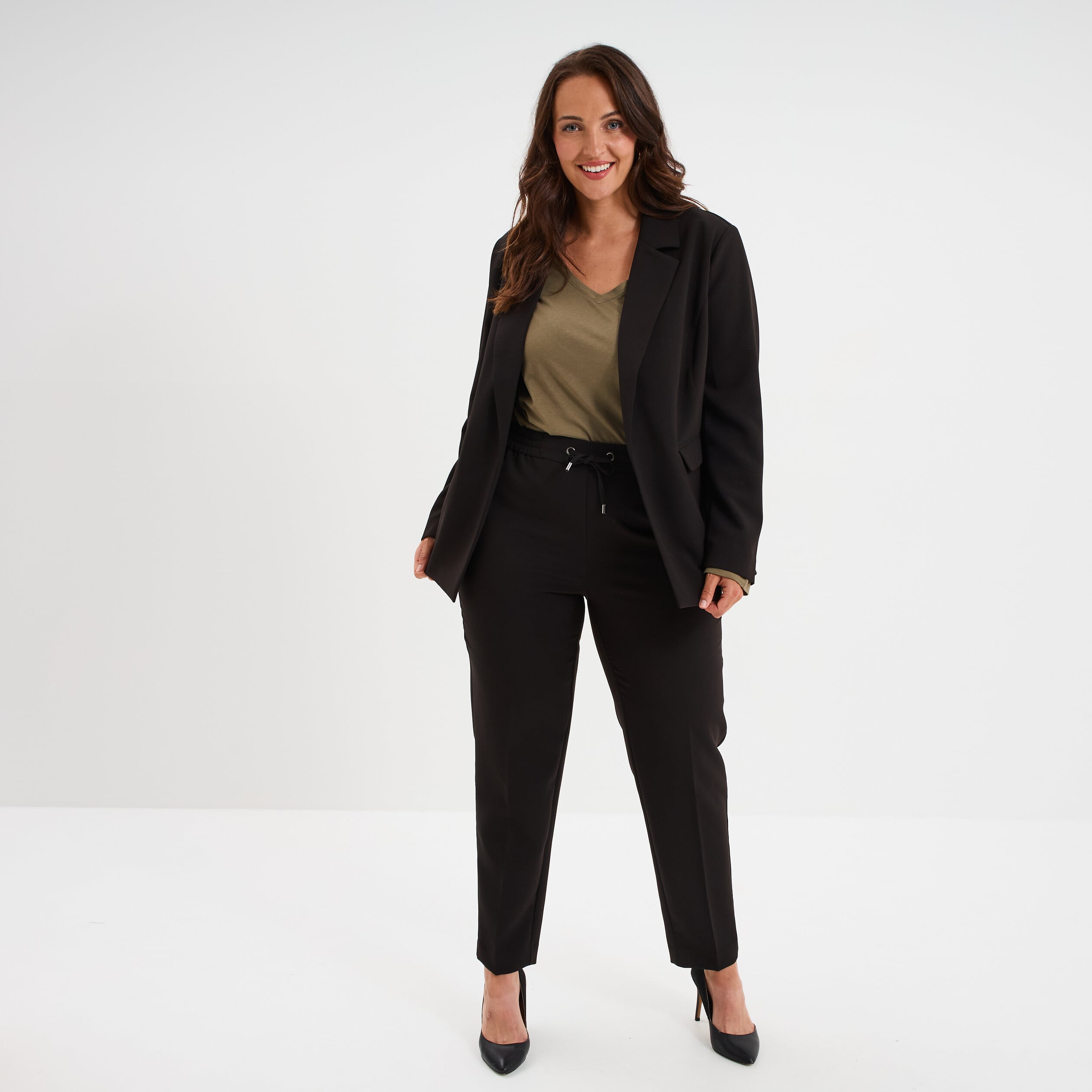 Pantalon city paperbag taille &eacute;lastiqu&eacute;e noir femme grande taille