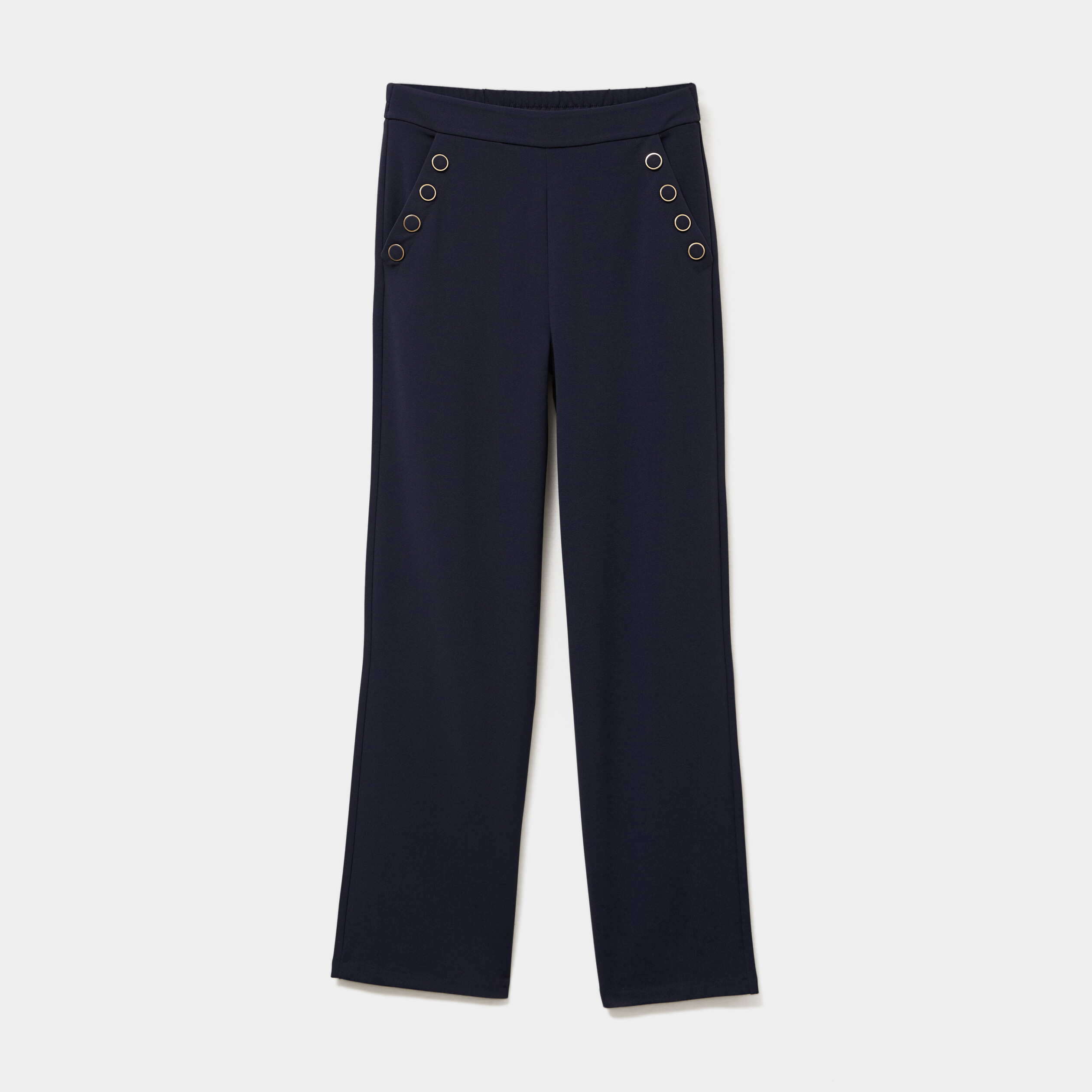 Pantalon droit à pont taille élastiquée bleu foncé femme La Halle