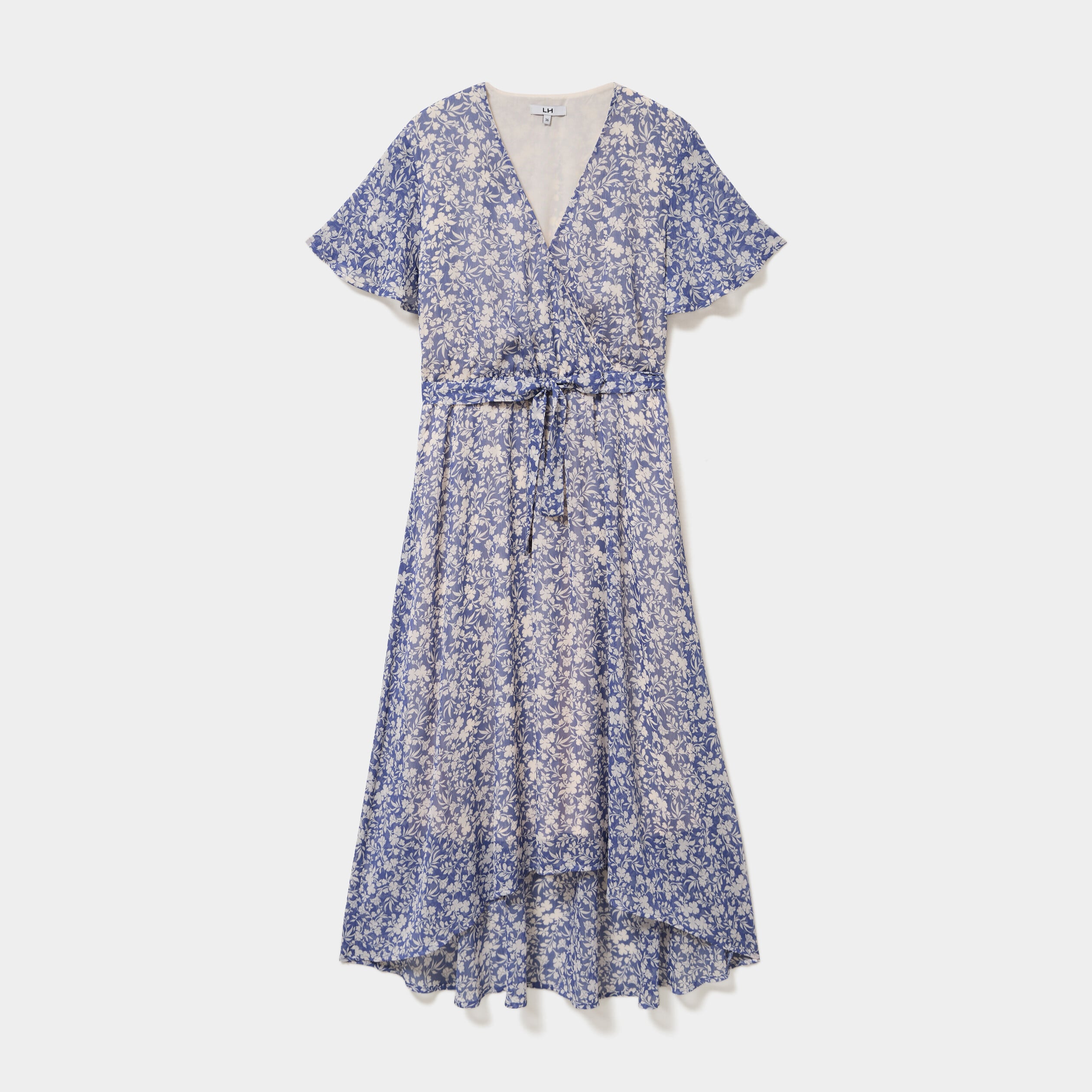 Robe longue &eacute;vas&eacute;e col cache-coeur bleu femme