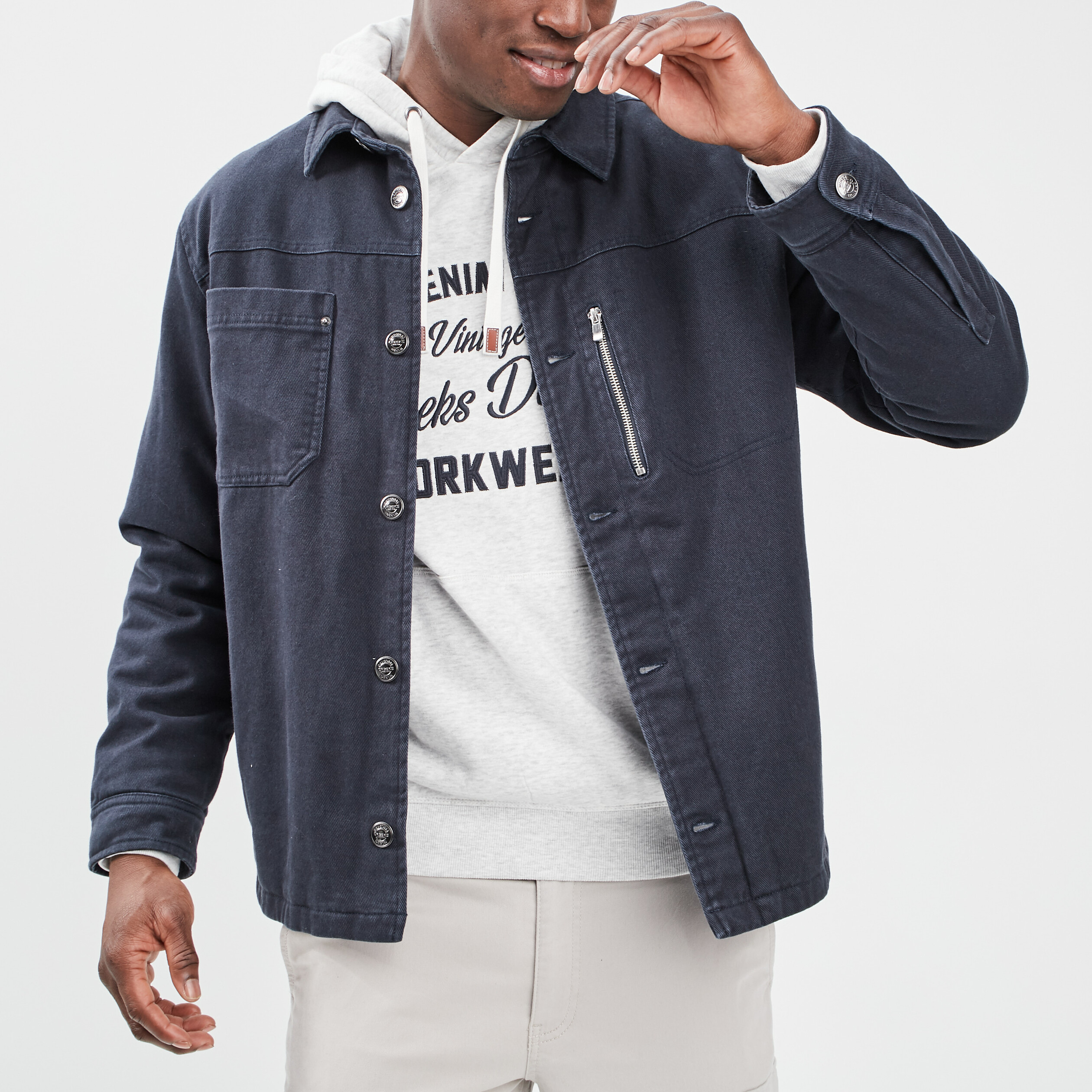 Veste boutonnée en jean bleu foncé