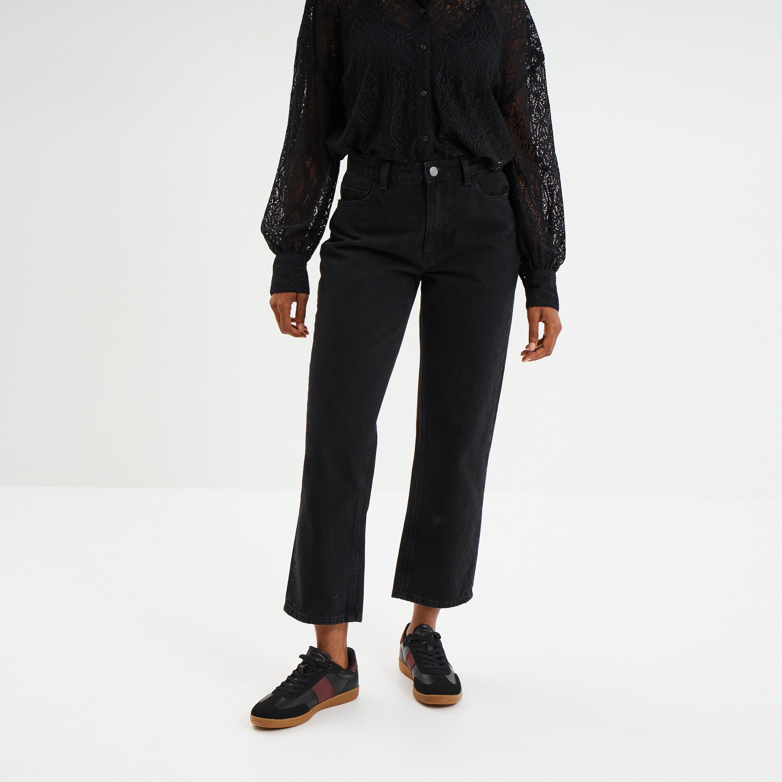 jeans droit 78eme coton denim noir femme Jeans droit 7/8ème coton denim noir femme