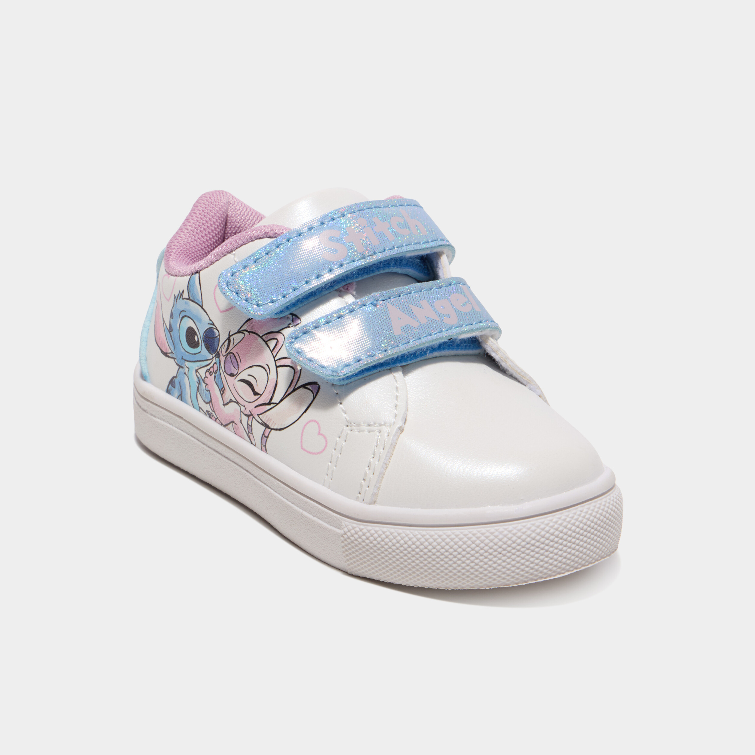 Tennis basses &agrave; scratchs Stitch blanc b&eacute;b&eacute; fille