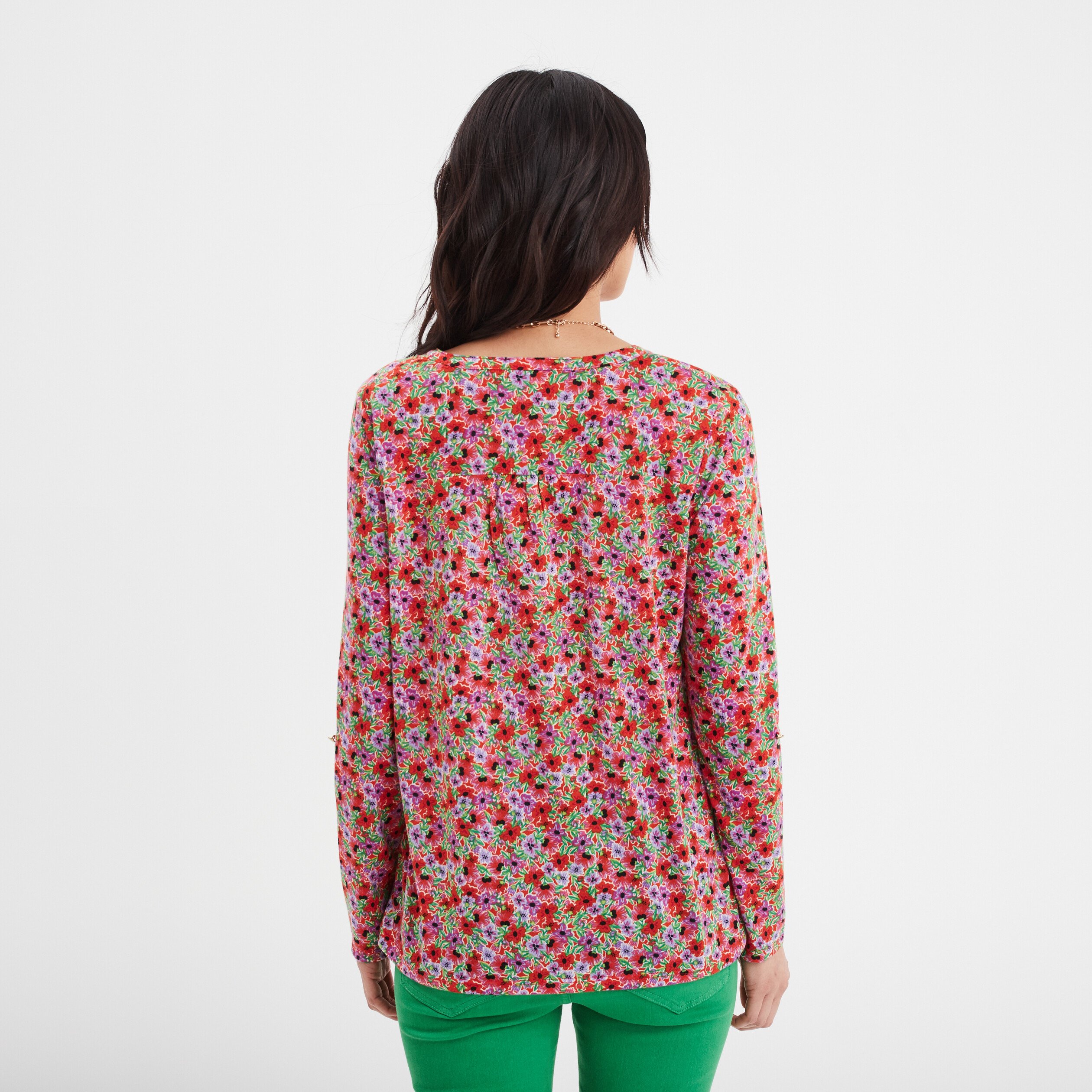 t shirt manches longues a revers rouge femme T-shirt manches longues à revers rouge femme