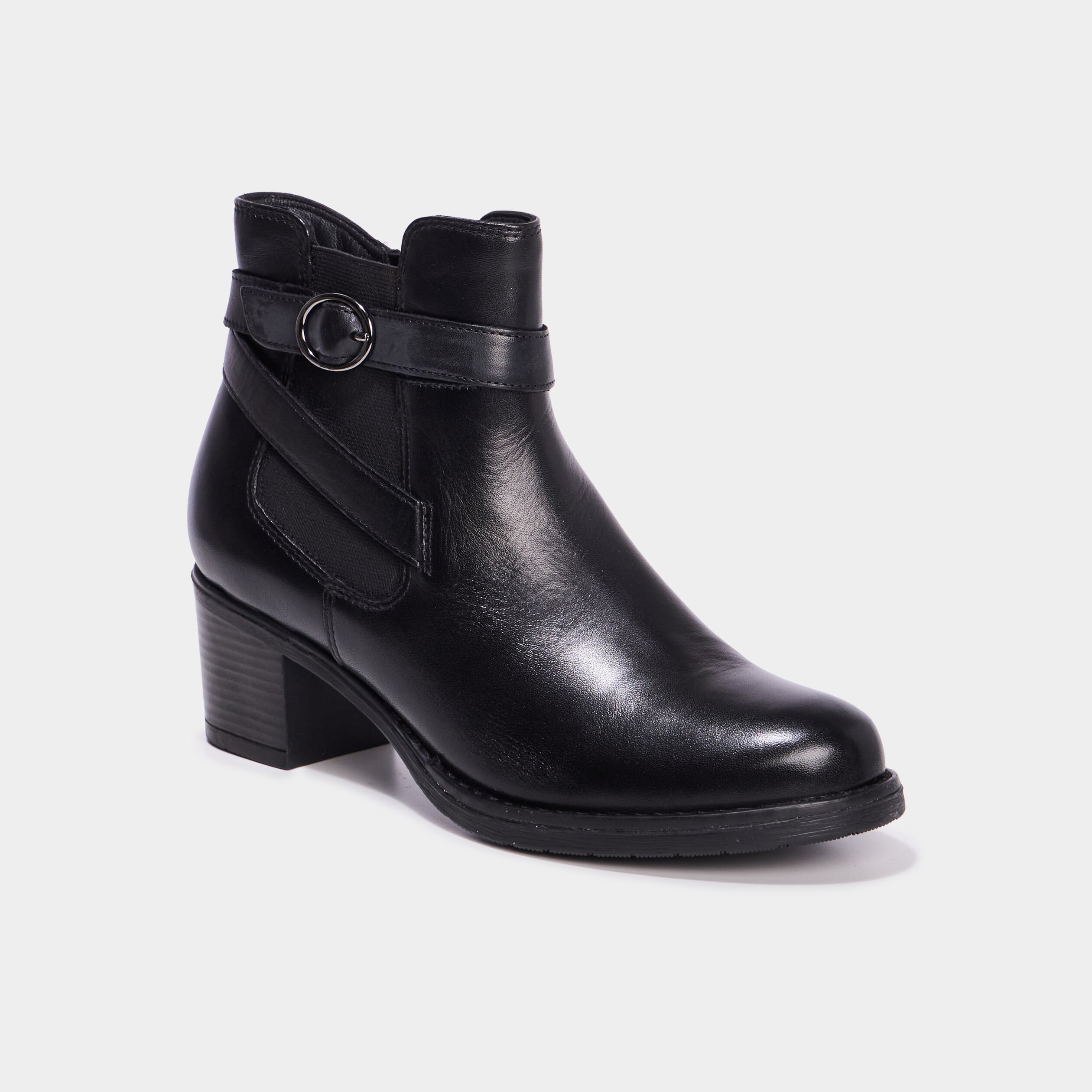 Bottines avec boucles en cuir noir femme