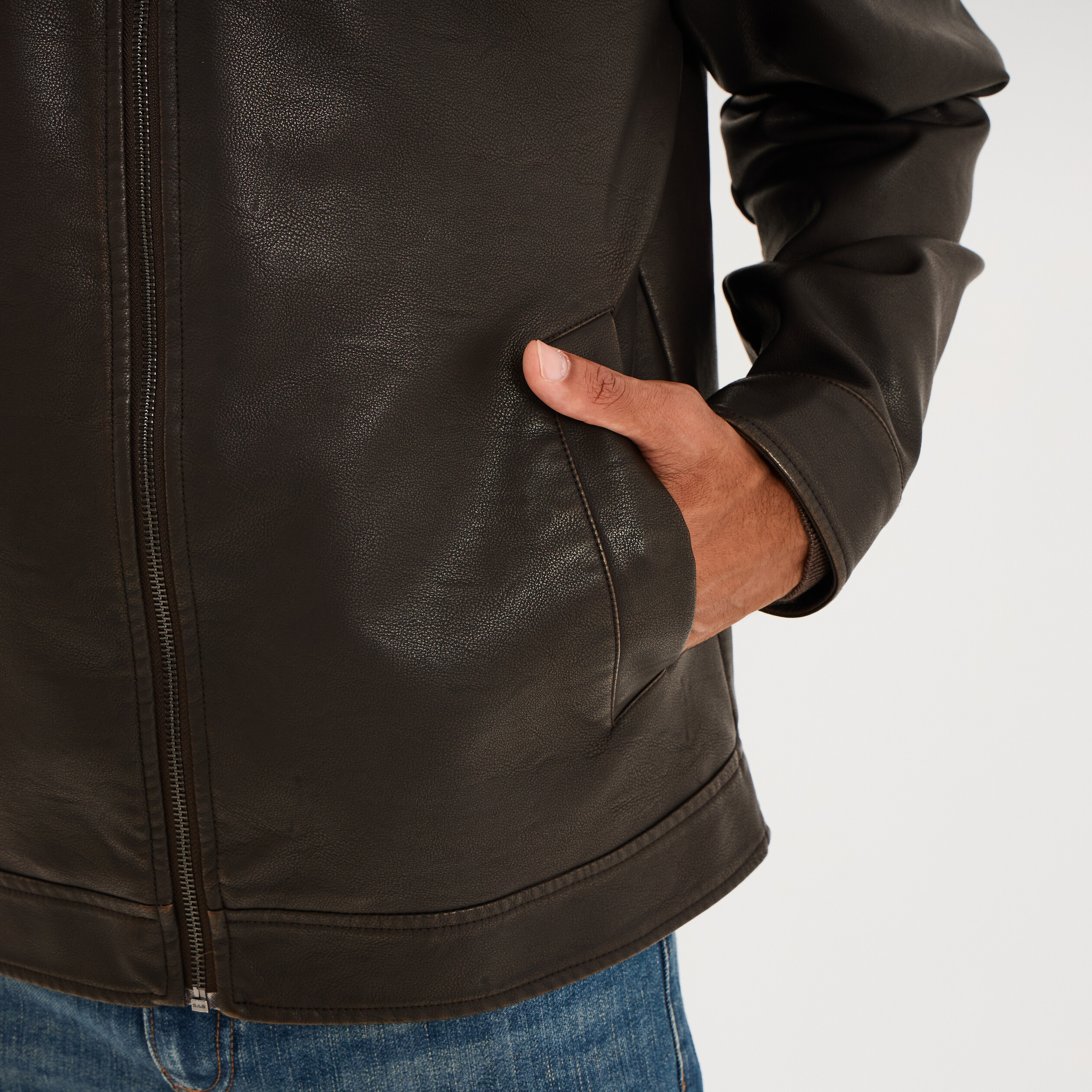 Veste courte simili cuir marron homme