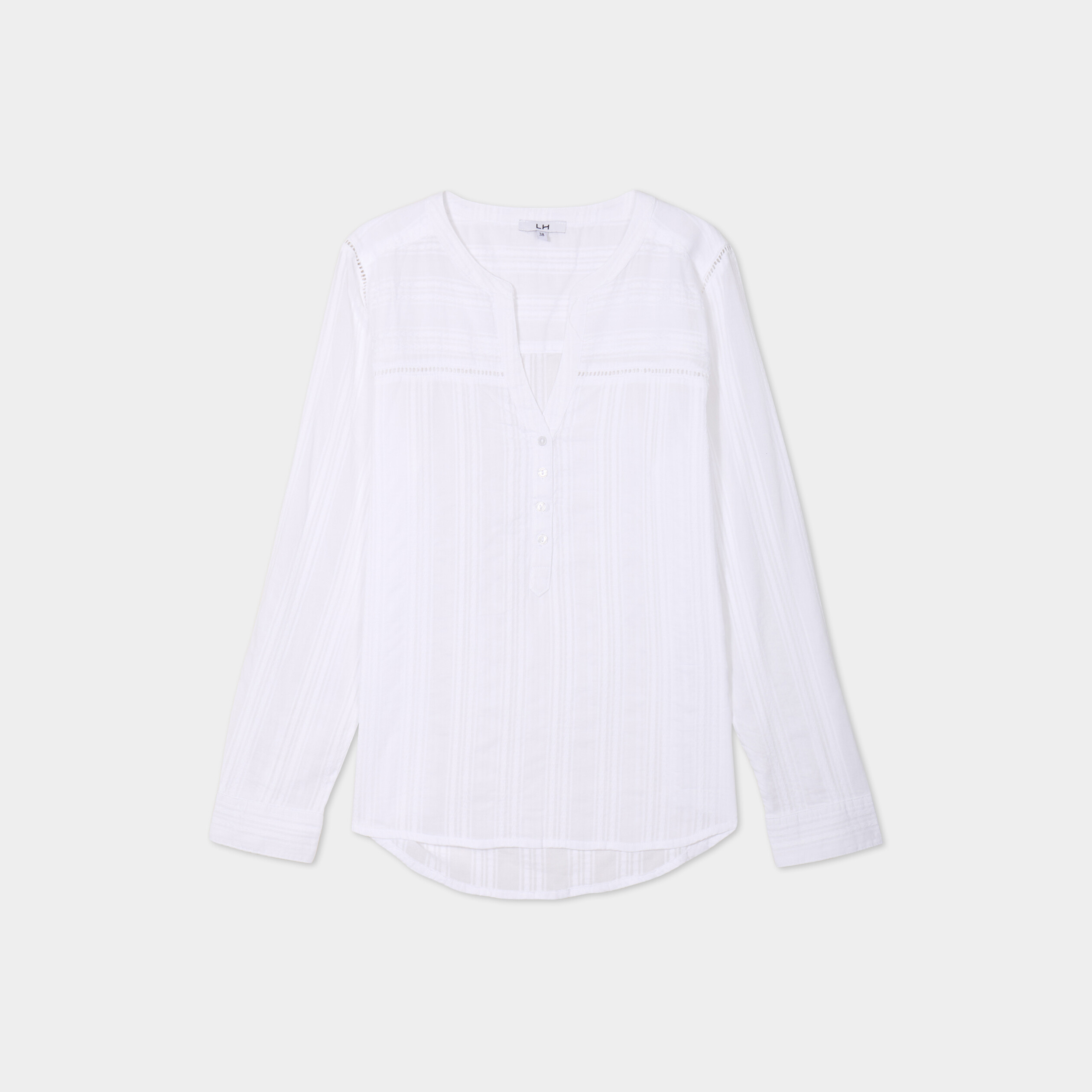 Blouse droite col mao coton blanc femme