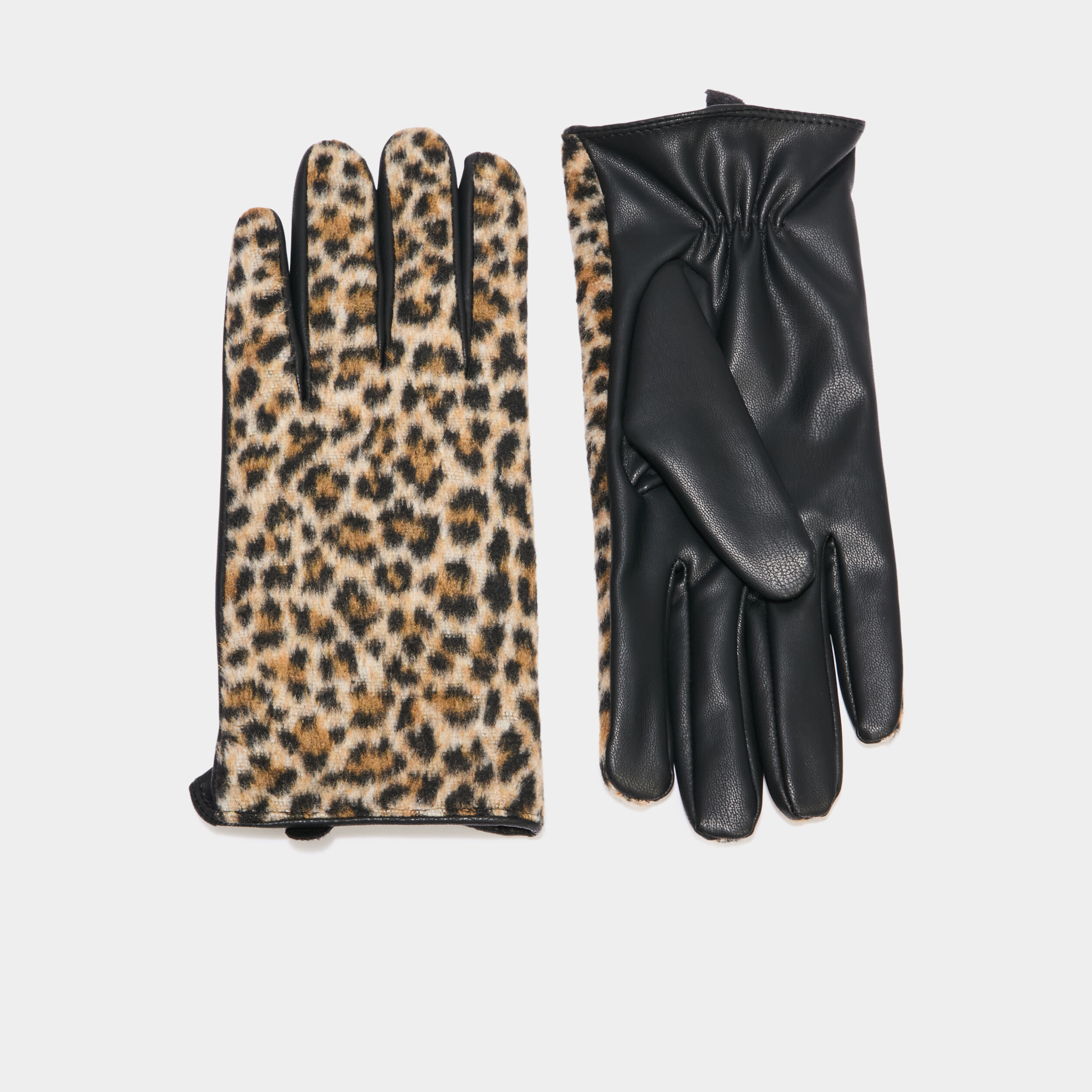 Gants bi-mati&egrave;res noir femme