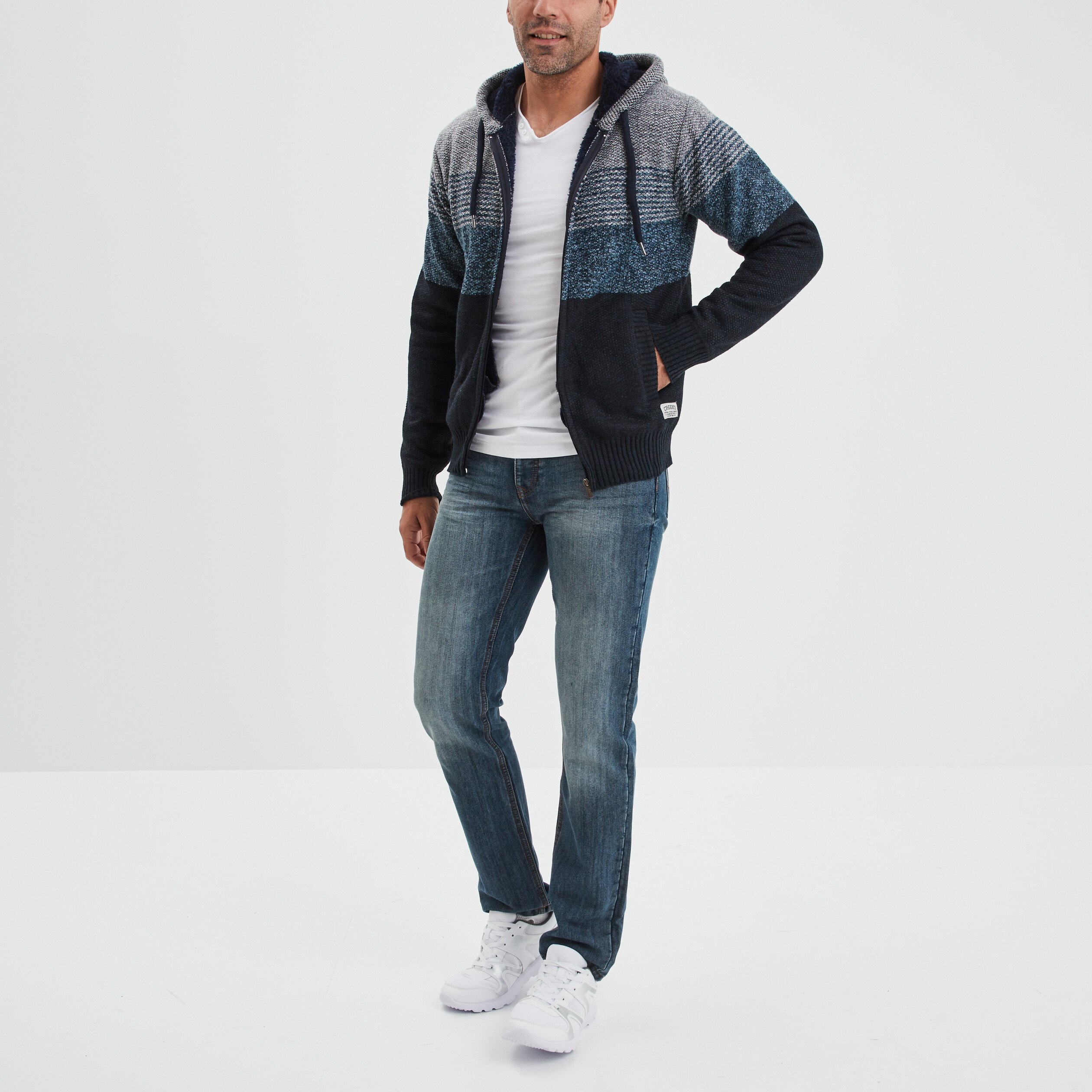 Gilet zippé doublé à capuche bleu marine homme La Halle