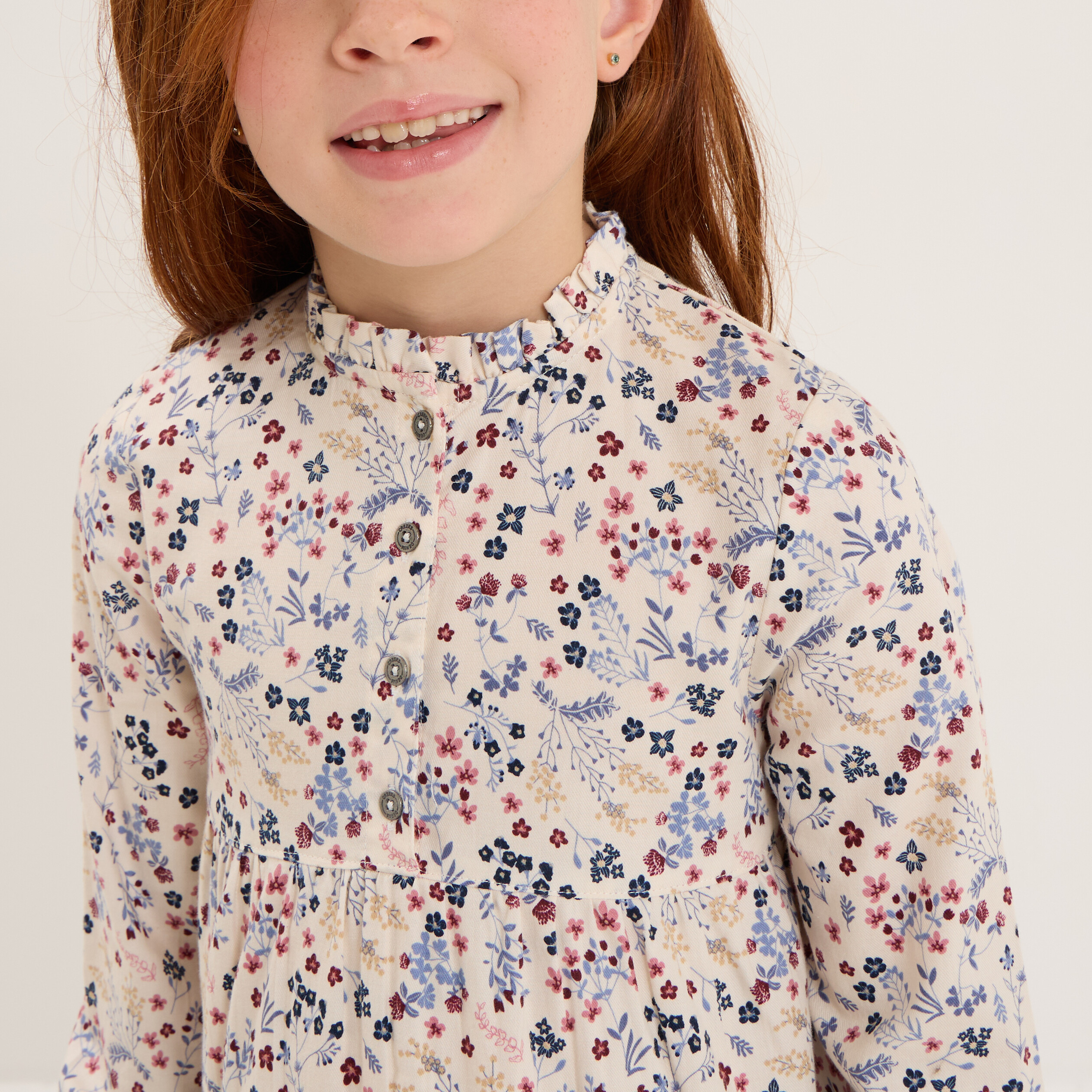 robe manches longues evasee coton beige fille Robe manches longues évasée coton beige fille