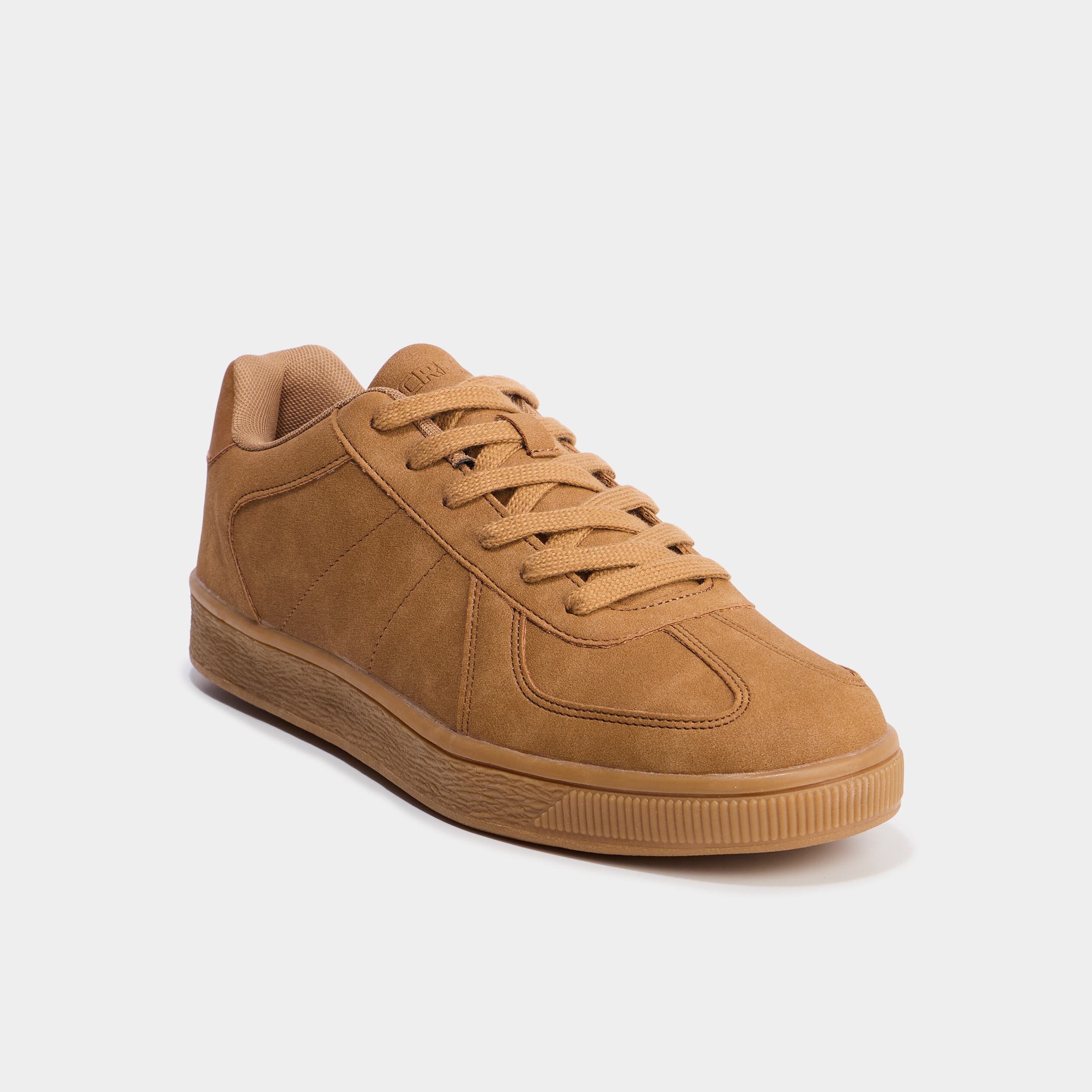 Tennis basses &agrave; lacets effet su&eacute;dine marron clair homme