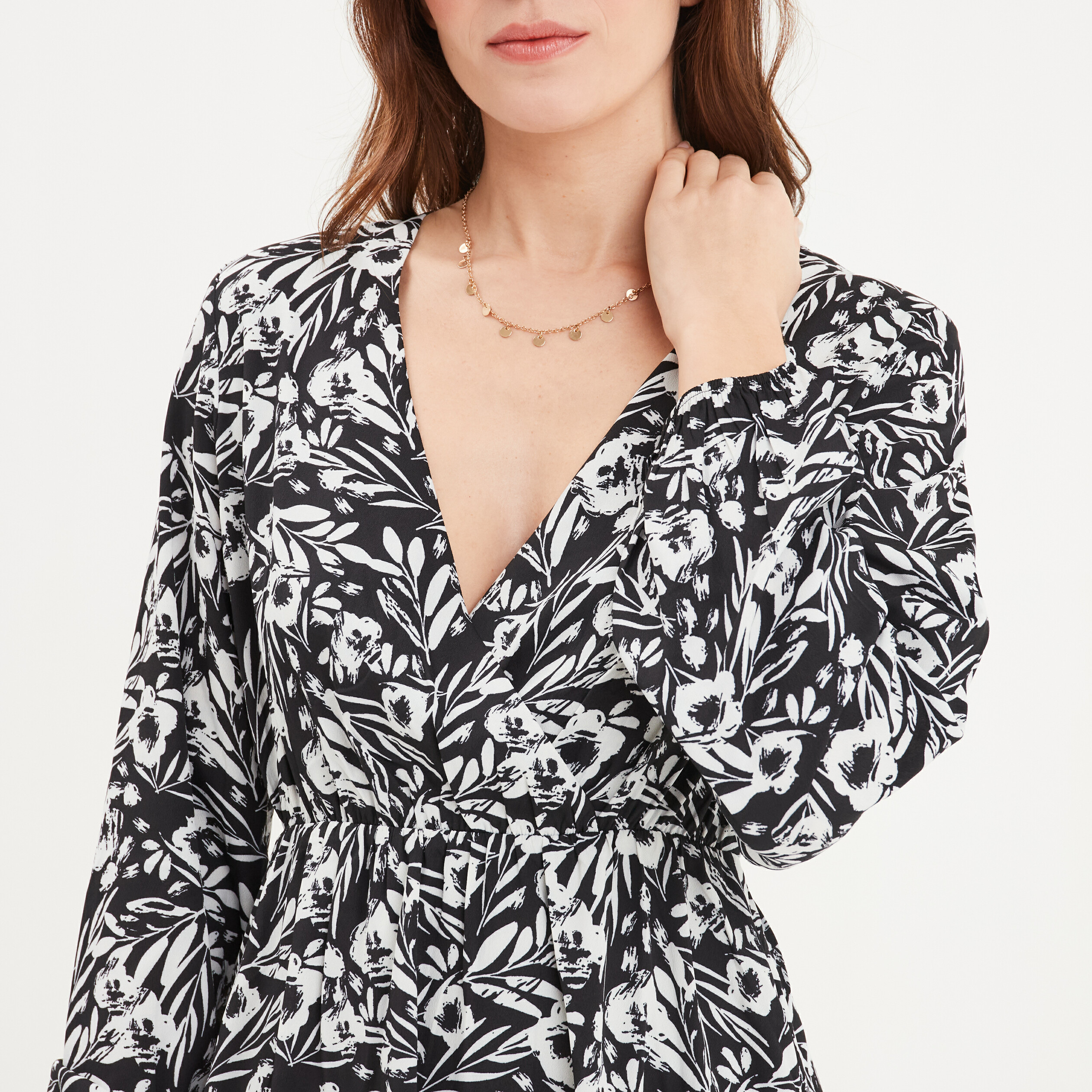 robe courte fluide col cache coeur noir femme Robe courte fluide col cache-coeur noir femme