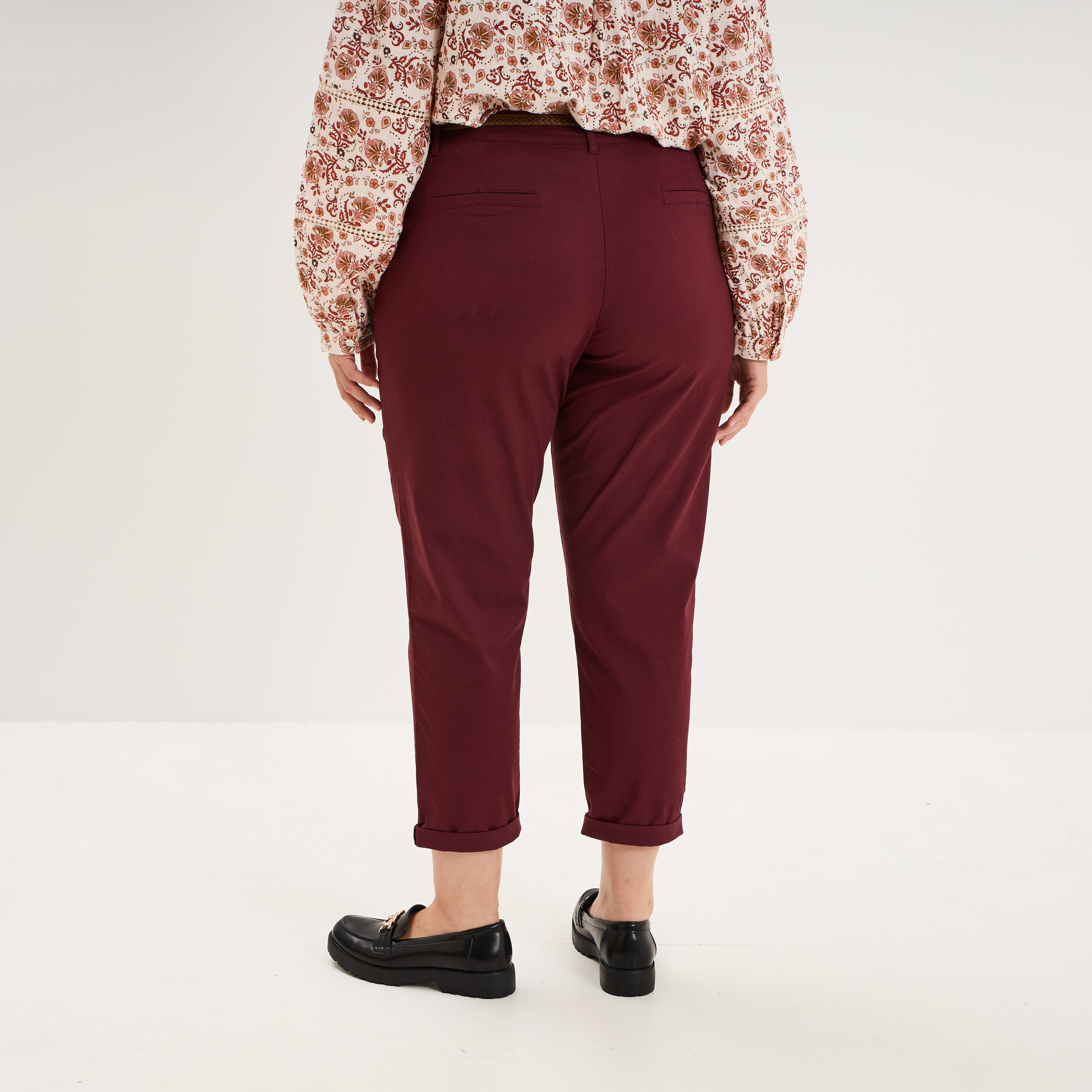 Pantalon chino taille haute coton violet fonc&eacute; femme grande taille