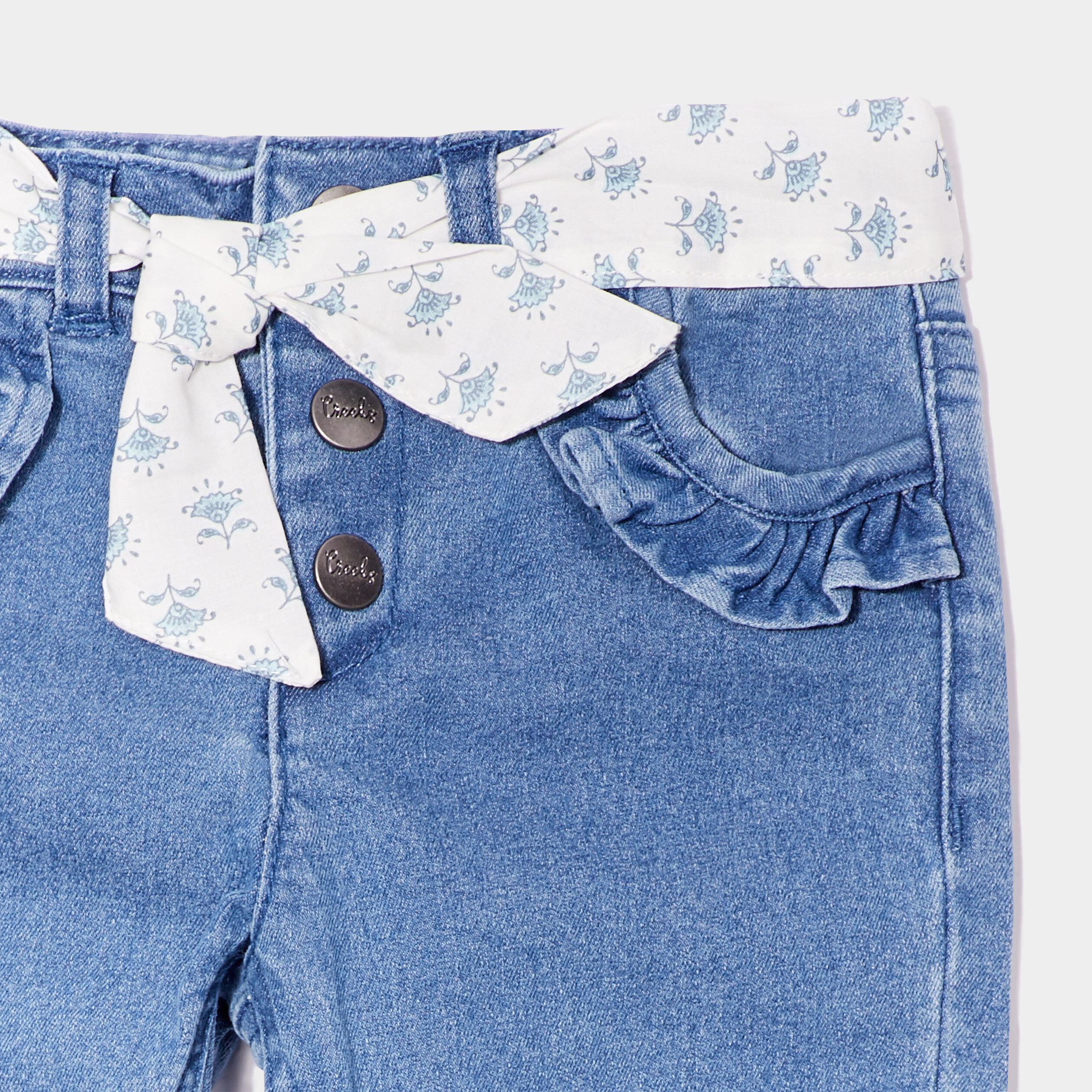 jeans regular ceinture foulard denim stone bebef Jeans regular ceinture foulard denim stone bébé fille