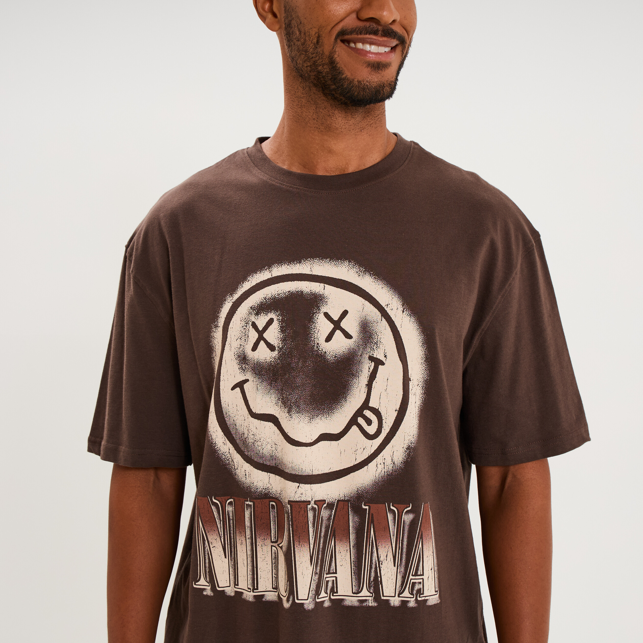 T-shirt manches courtes coton Nirvana marron fonc&eacute; homme
