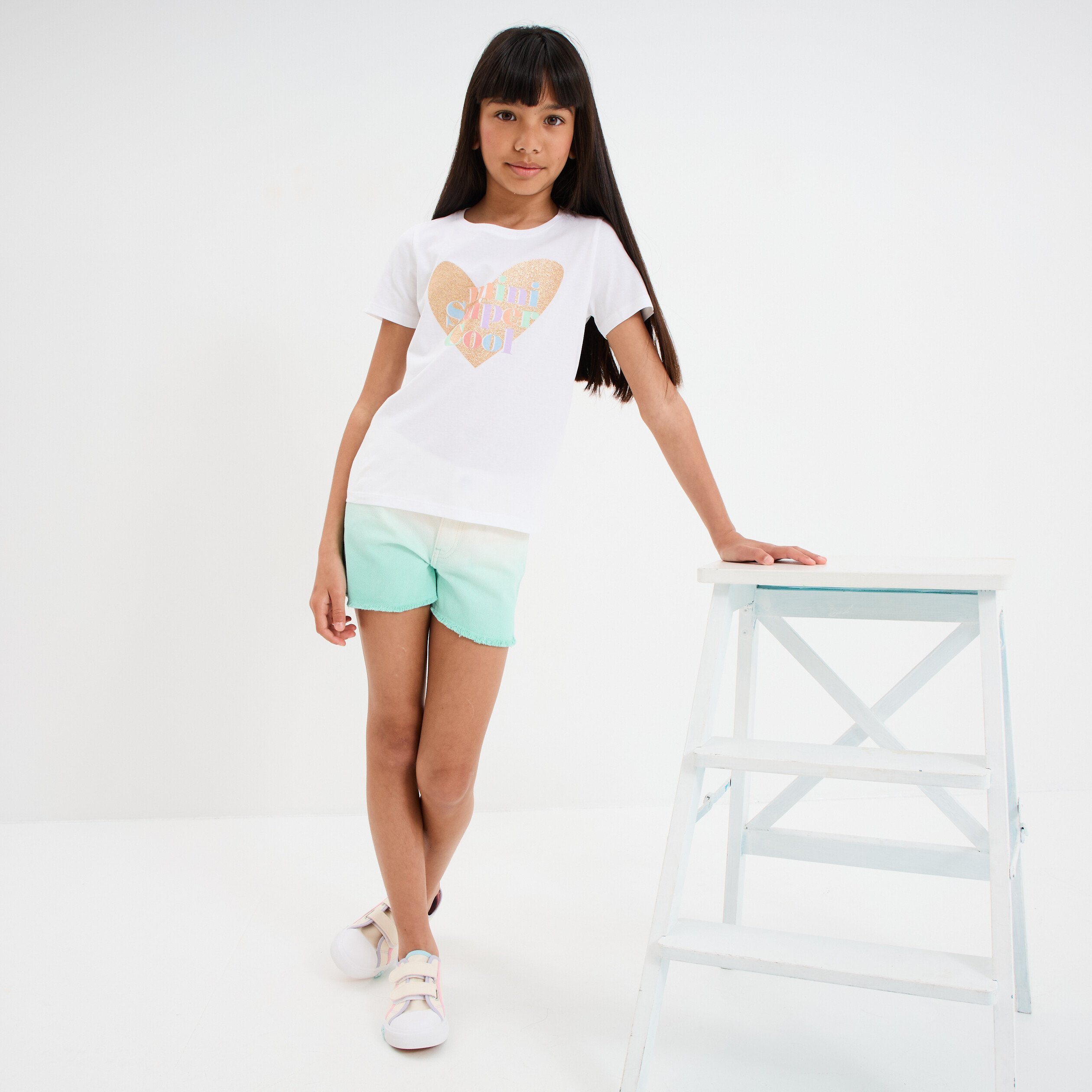 t shirt manches courtes col rond coton ivoire fille T-shirt manches courtes col rond coton ivoire fille