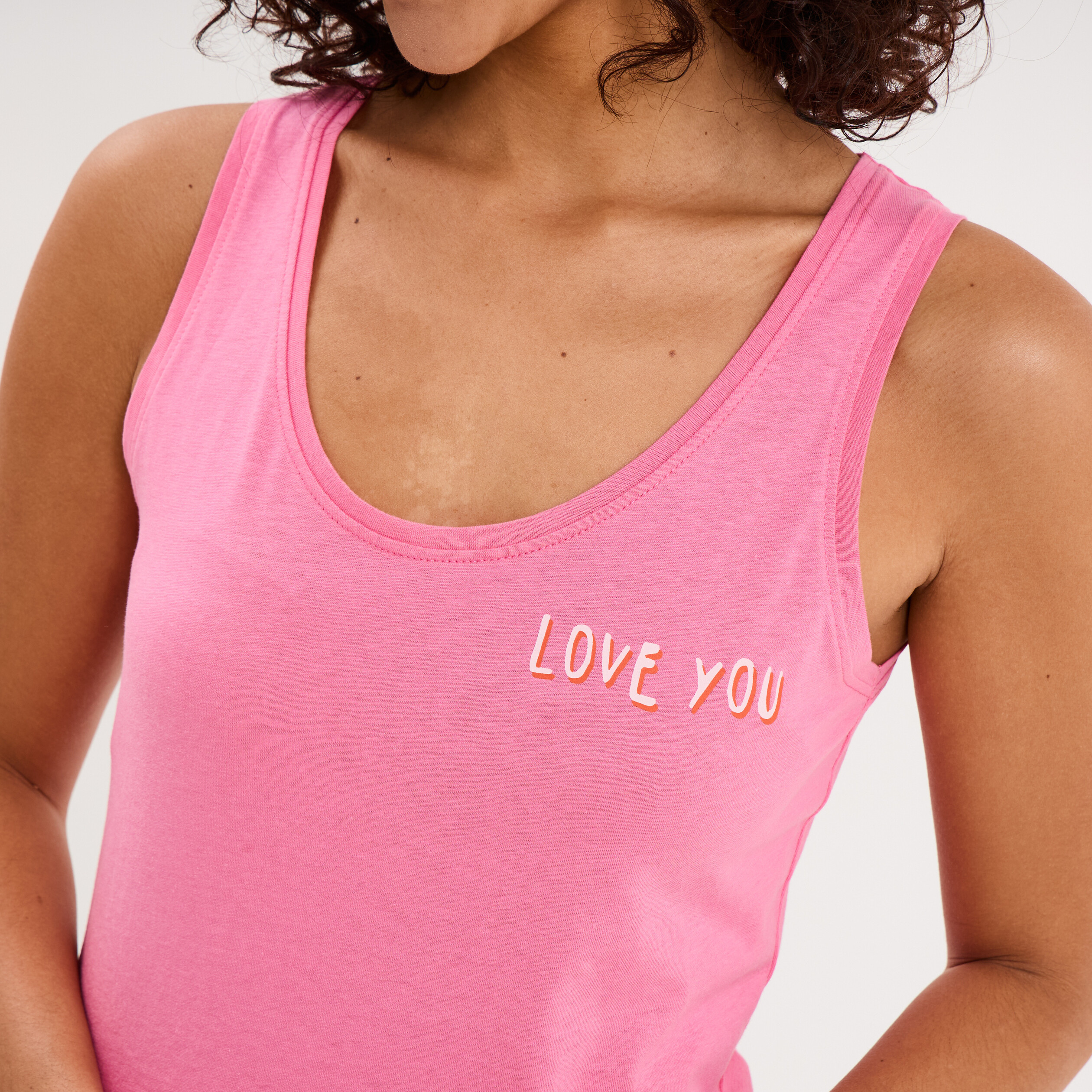 D&eacute;bardeur col rond droit coton rose femme