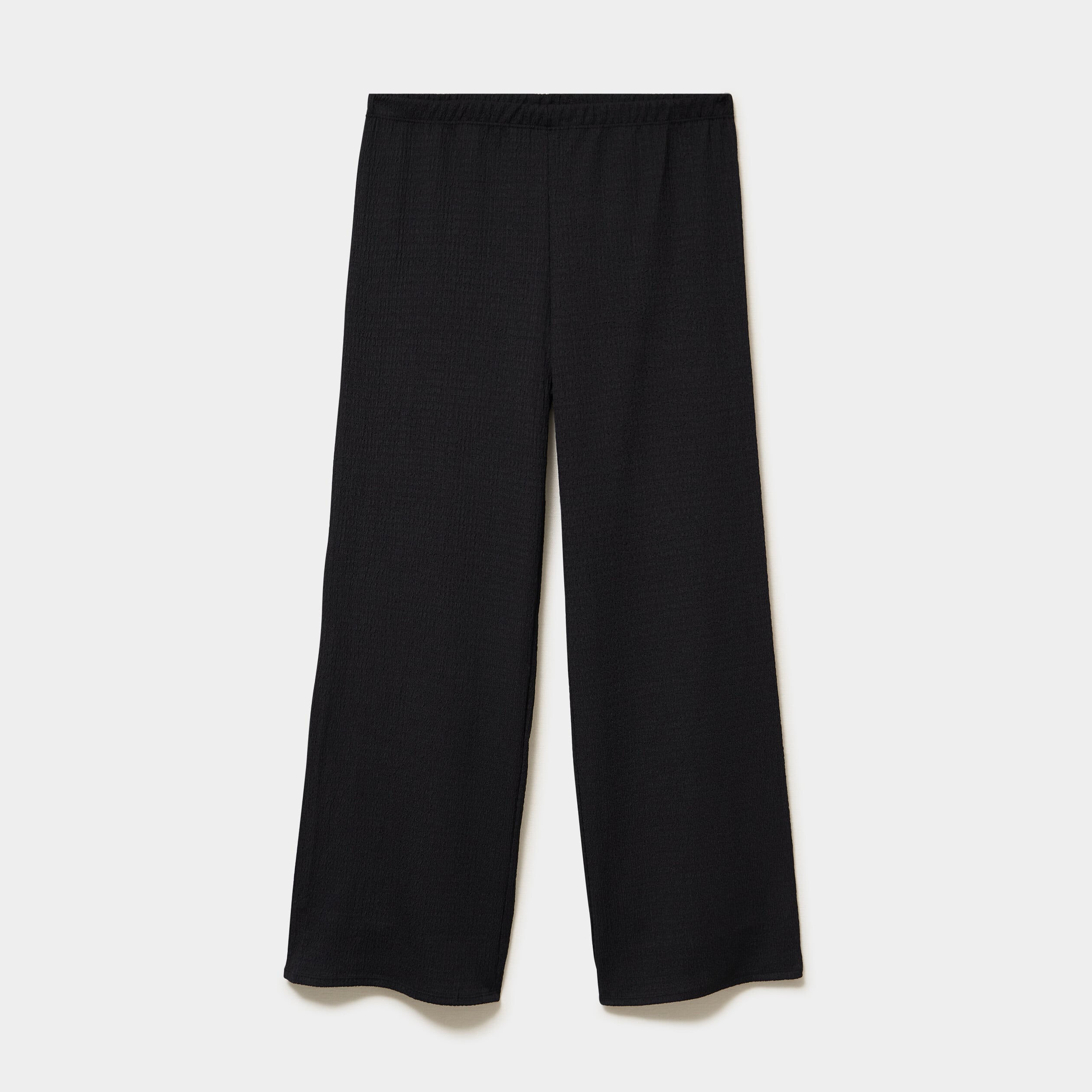 Pantalon large gaufr&eacute; taille &eacute;lastiqu&eacute;e noir femme
